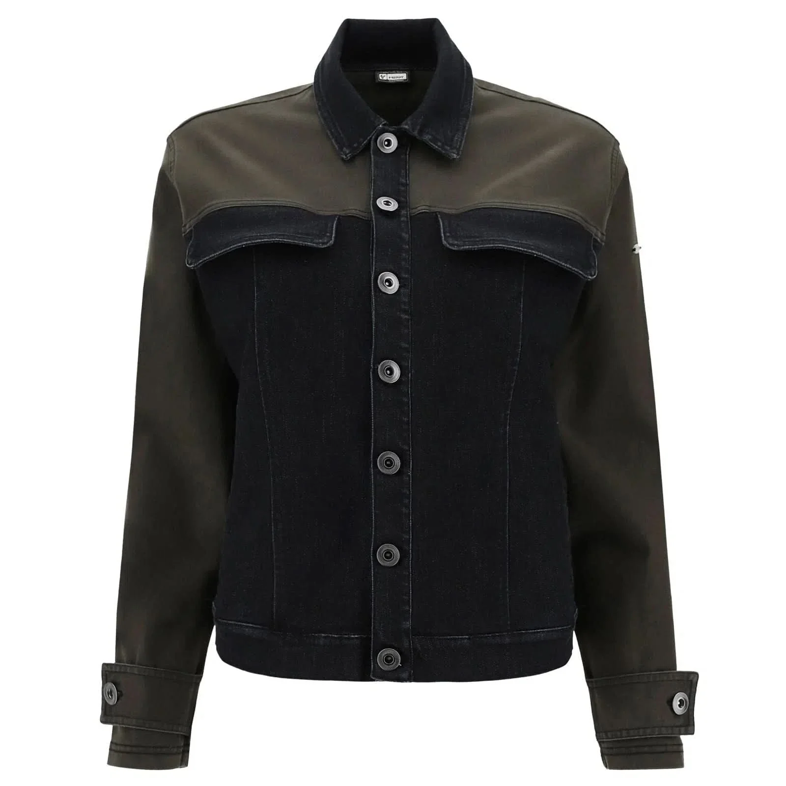 Denim Jacket - Black + Army Green Panels