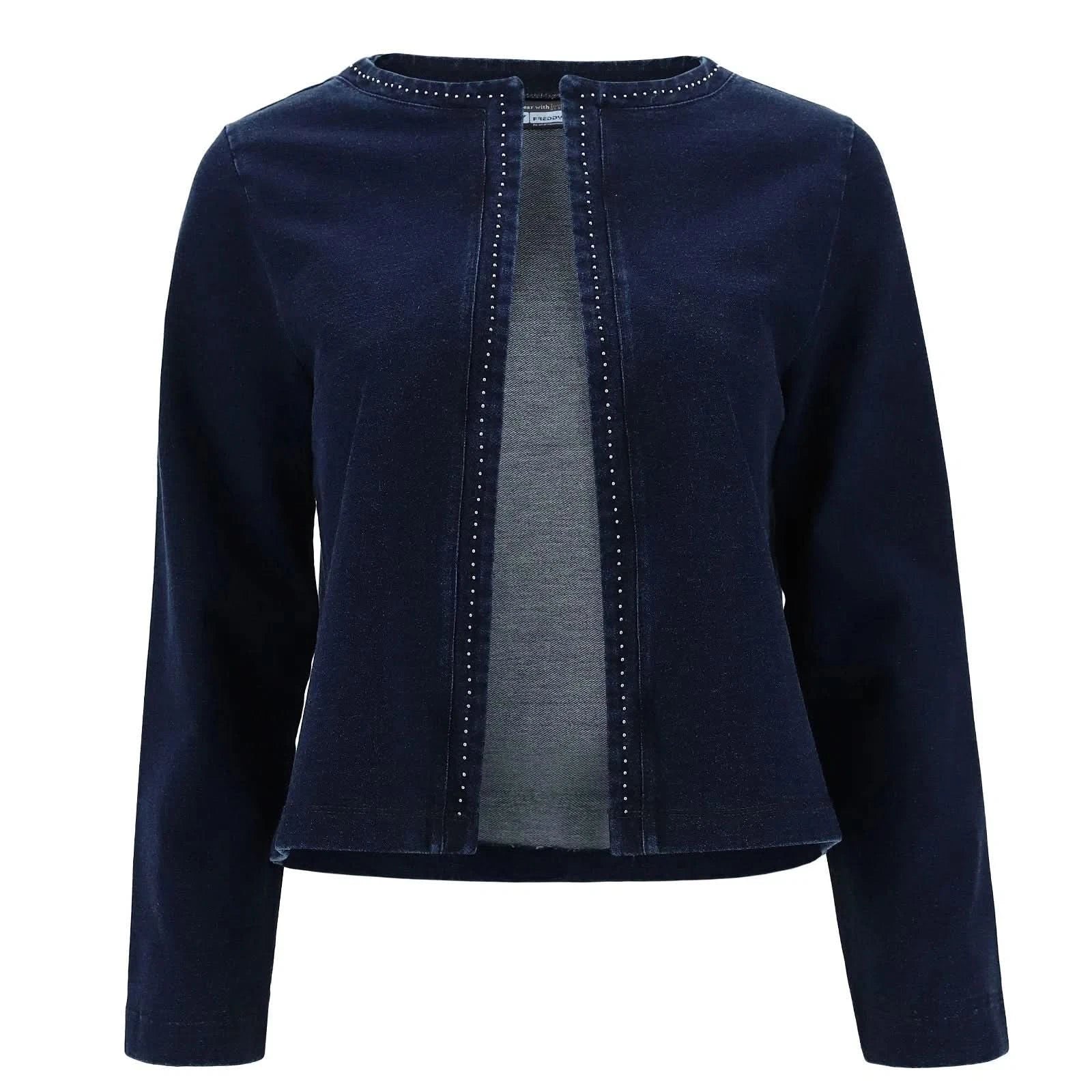 Fleece Jacket with Micro Studs - Dark Blue Denim Effect