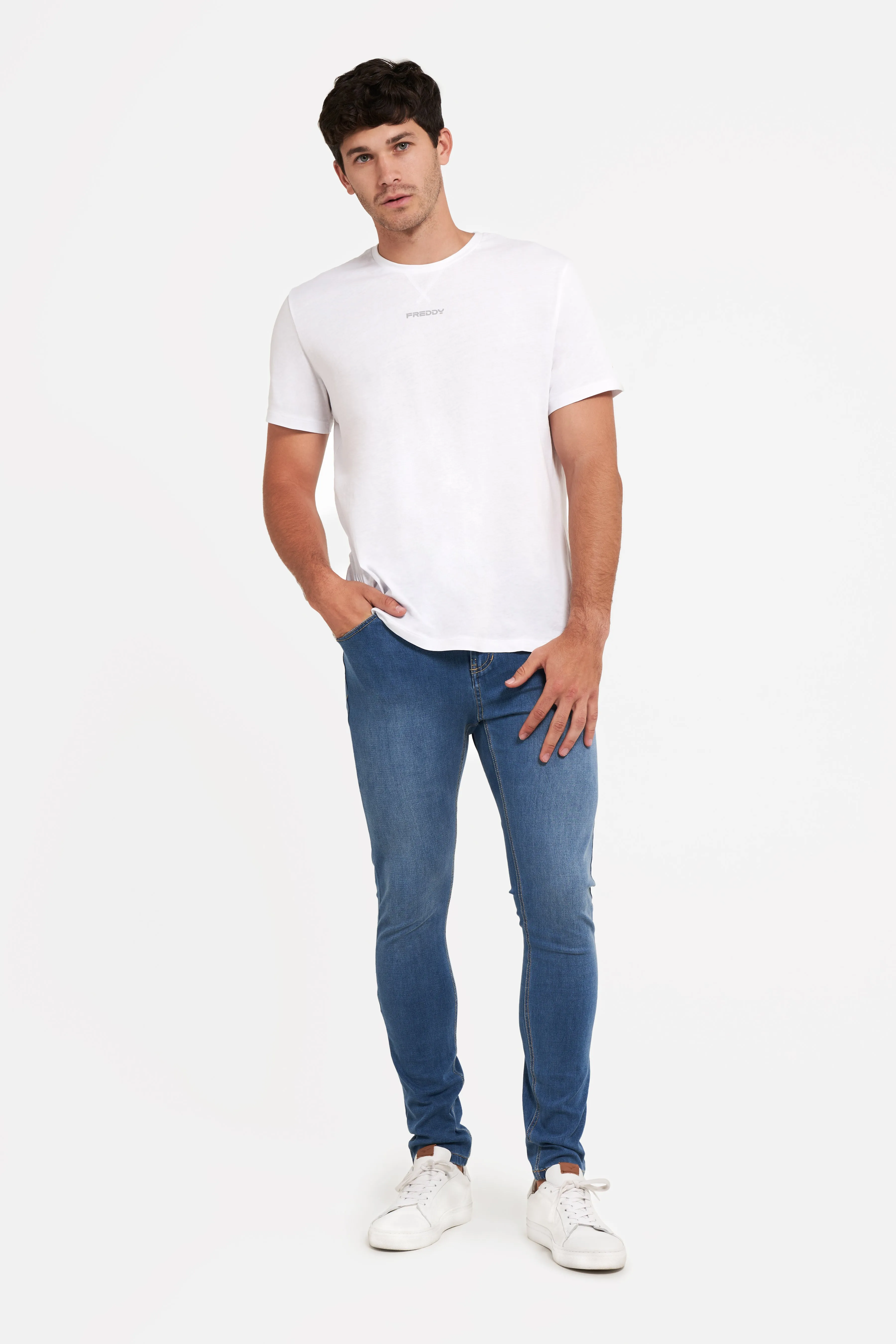 Freddy Men’s Jeans - Coastal Blue with Beige Stitching - Image 3