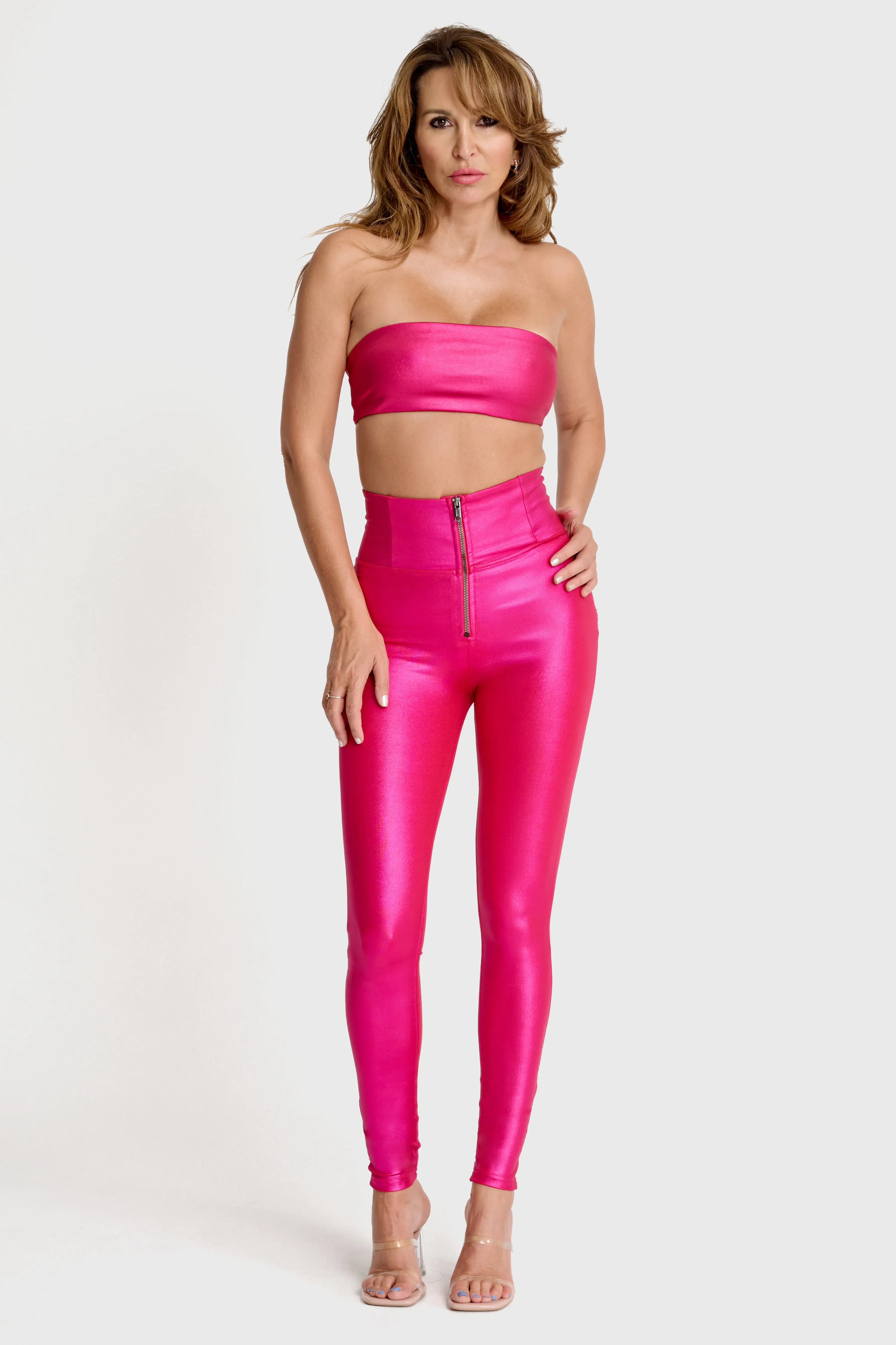 Metallic Strapless Bandeau - Hot Pink - Image 3
