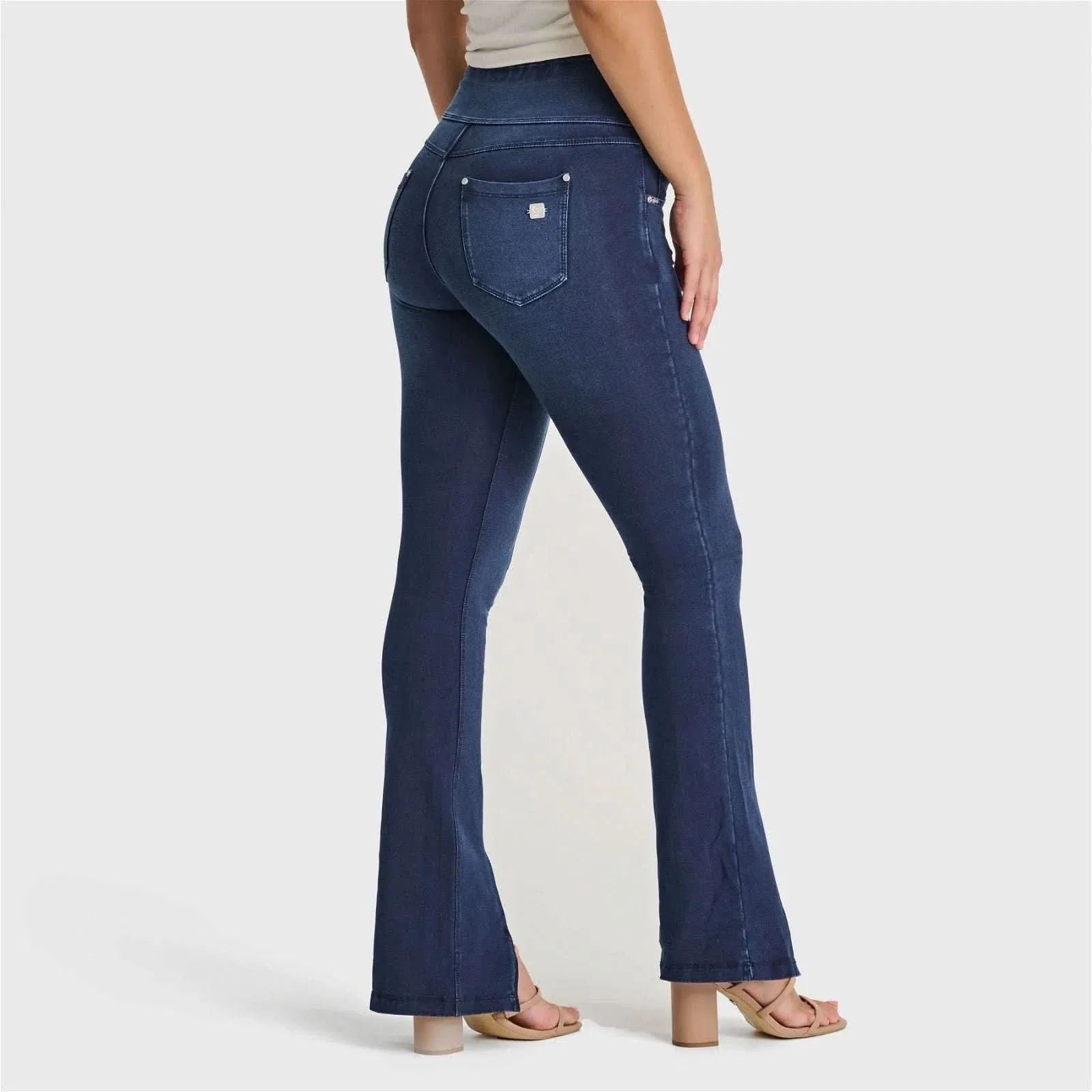 N.O.W® Denim - High Waisted - 7/8 Flare - Dark Blue + Blue Stitching - Image 2