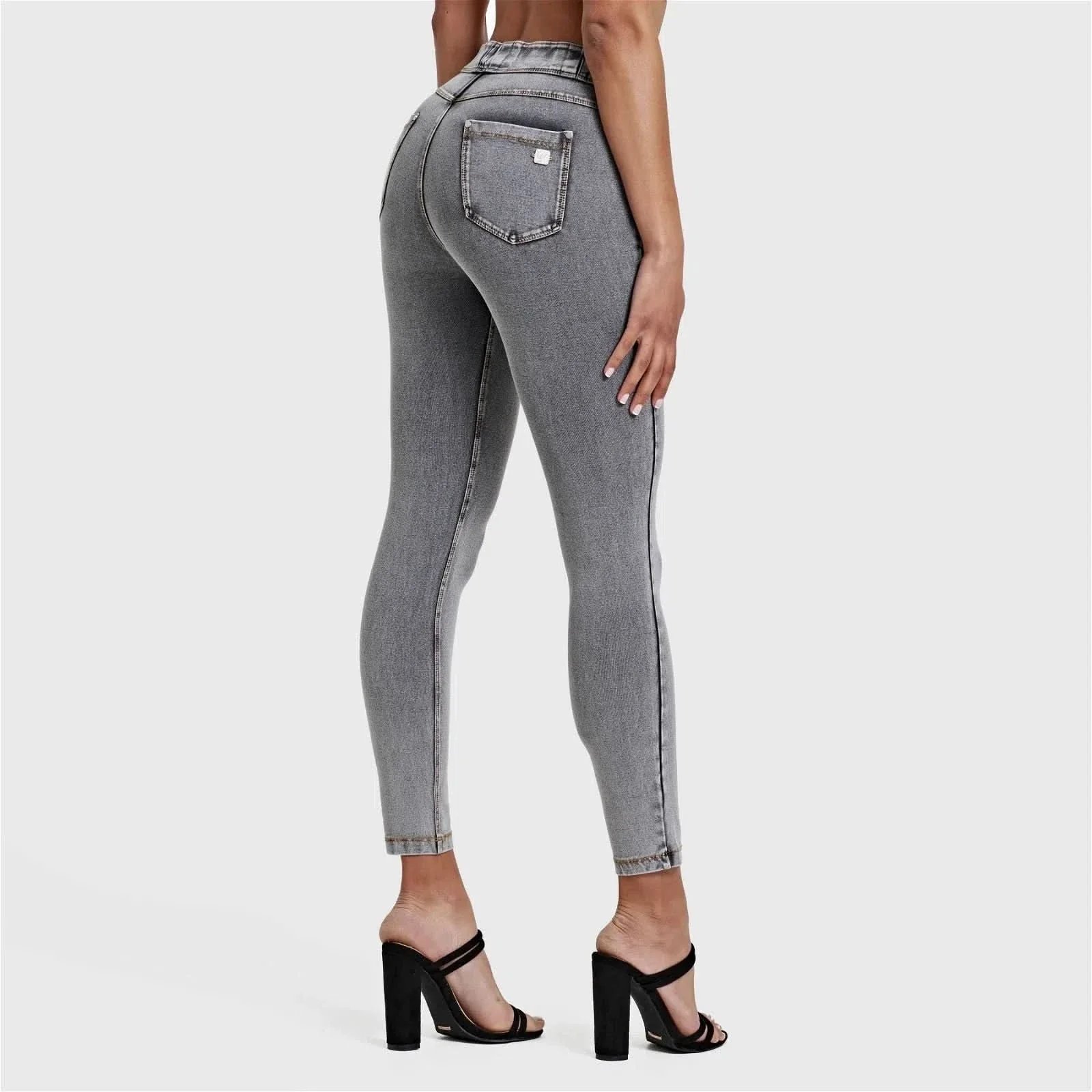 N.O.W® Denim - High Waisted - 7/8 Length - Grey + Yellow Stitching - Image 2