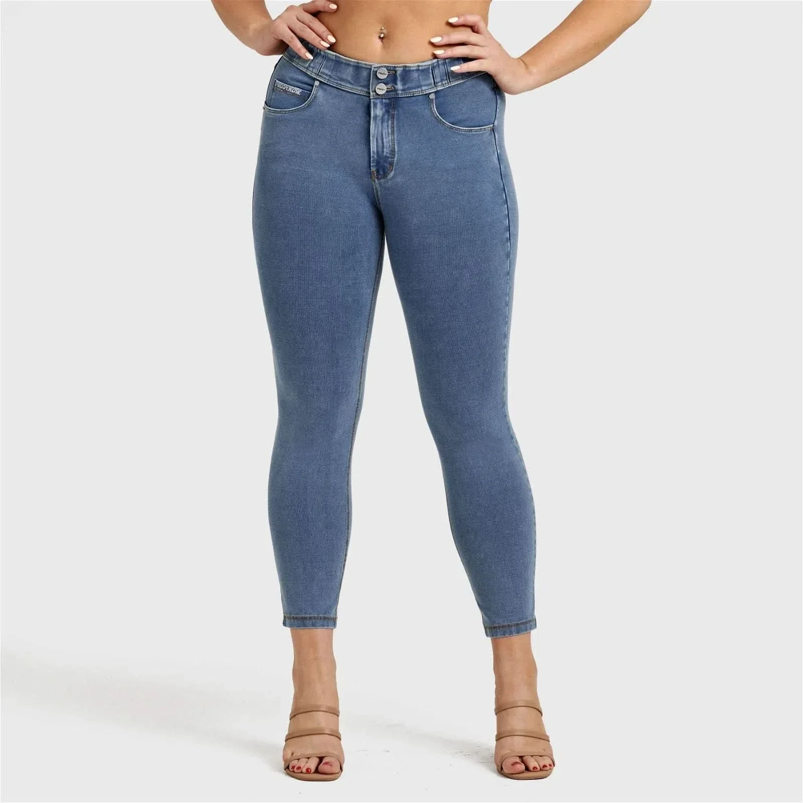 N.O.W® Denim - High Waisted - 7/8 Length - Light Blue + Yellow Stitching - Image 23