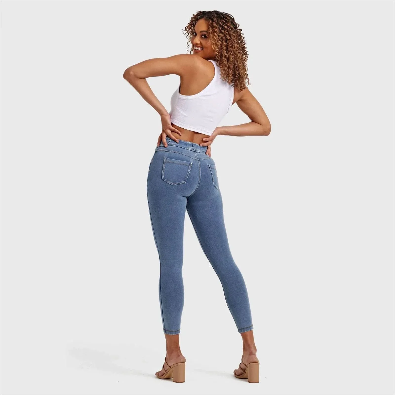 N.O.W® Denim - High Waisted - 7/8 Length - Light Blue + Yellow Stitching - Image 8