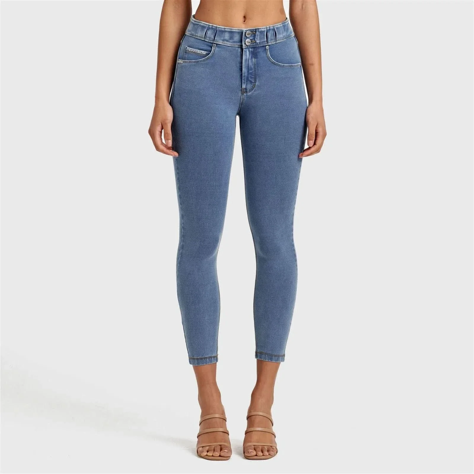 N.O.W® Denim - High Waisted - 7/8 Length - Light Blue + Yellow Stitching - Image 10