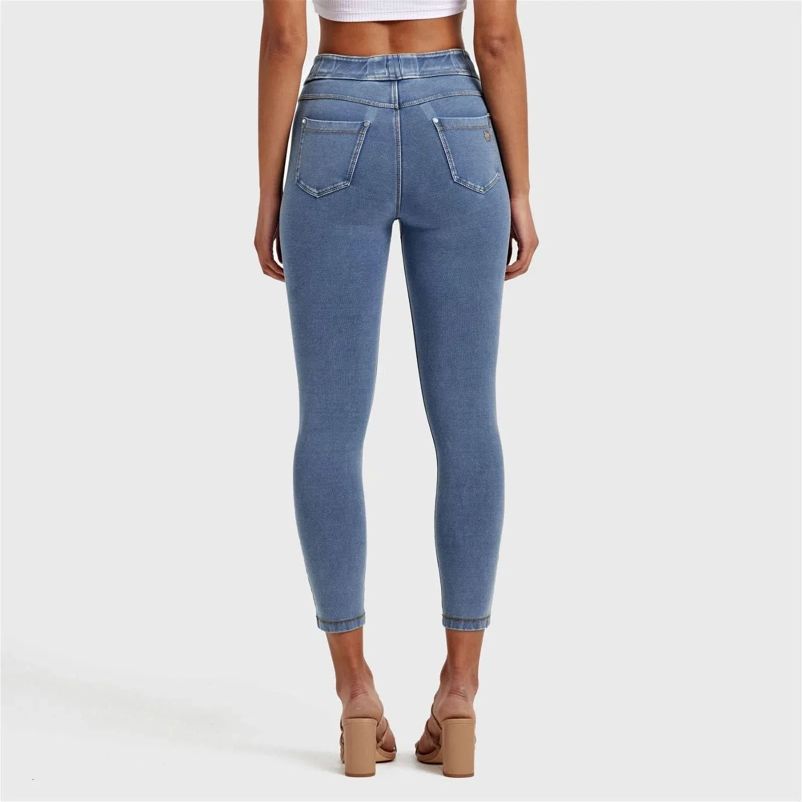 N.O.W® Denim - High Waisted - 7/8 Length - Light Blue + Yellow Stitching - Image 11