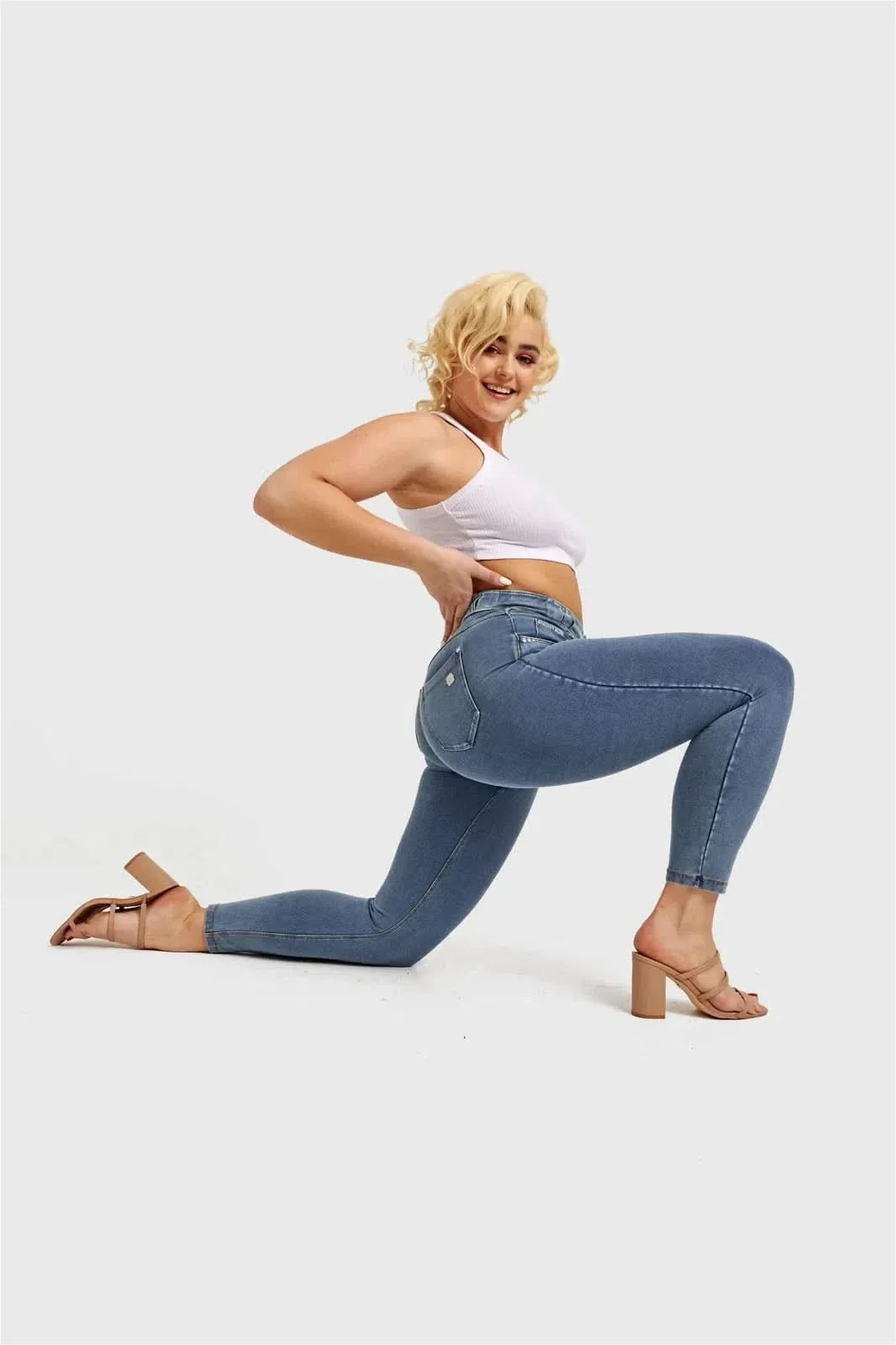 N.O.W® Denim - High Waisted - 7/8 Length - Light Blue + Yellow Stitching - Image 17