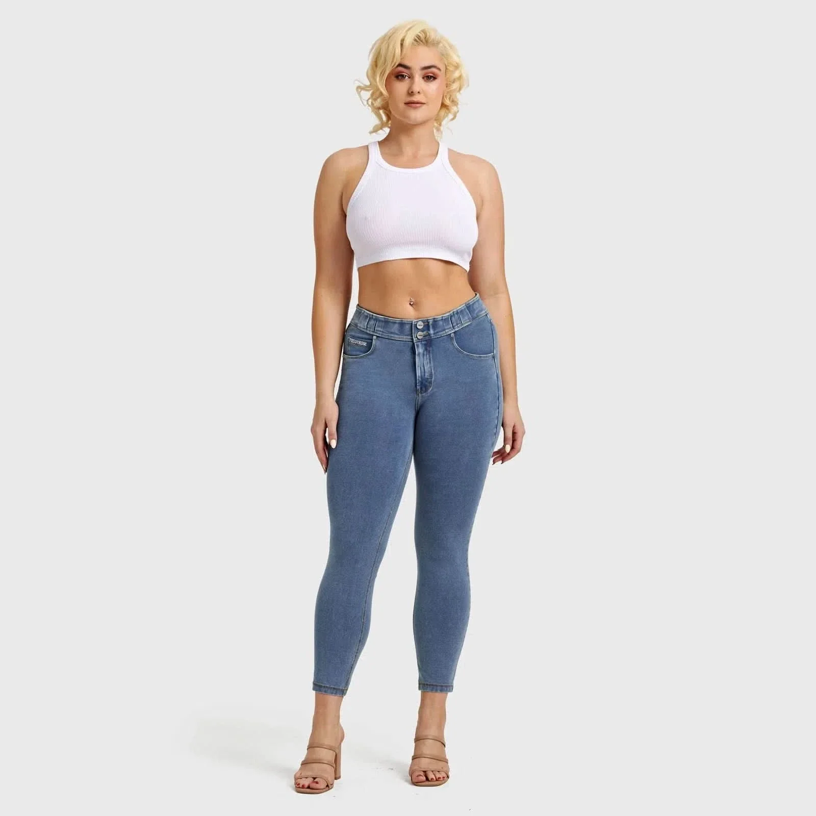 N.O.W® Denim - High Waisted - 7/8 Length - Light Blue + Yellow Stitching - Image 19