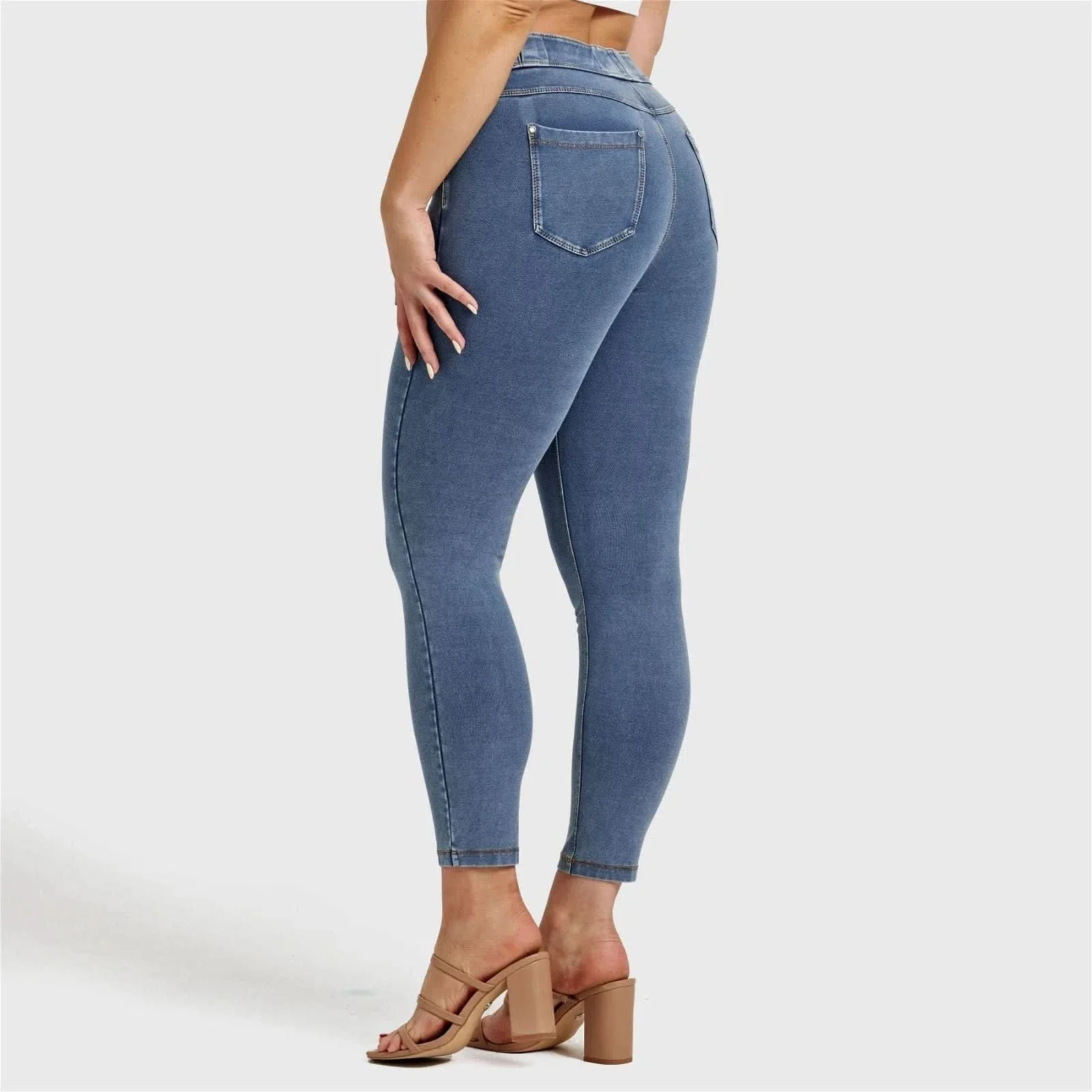 N.O.W® Denim - High Waisted - 7/8 Length - Light Blue + Yellow Stitching - Image 25