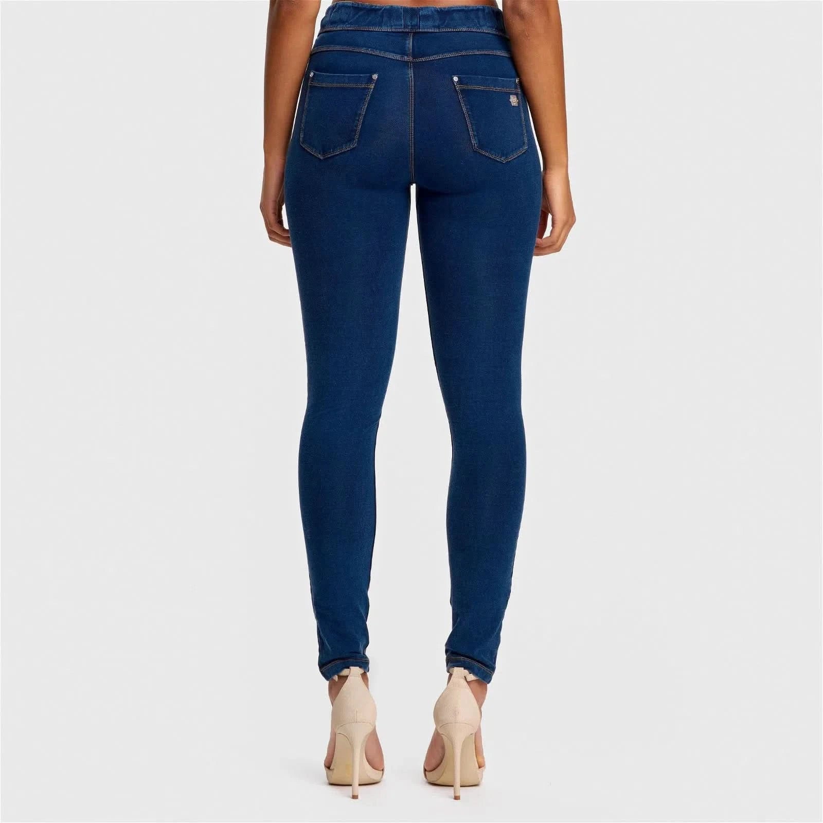 N.O.W® Denim - High Waisted - Full Length - Dark Blue + Yellow Stitching - Image 4