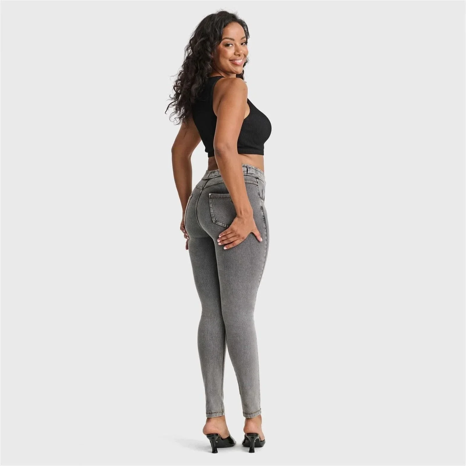 N.O.W® Denim - High Waisted - Full Length - Grey + Yellow Stitching - Image 3