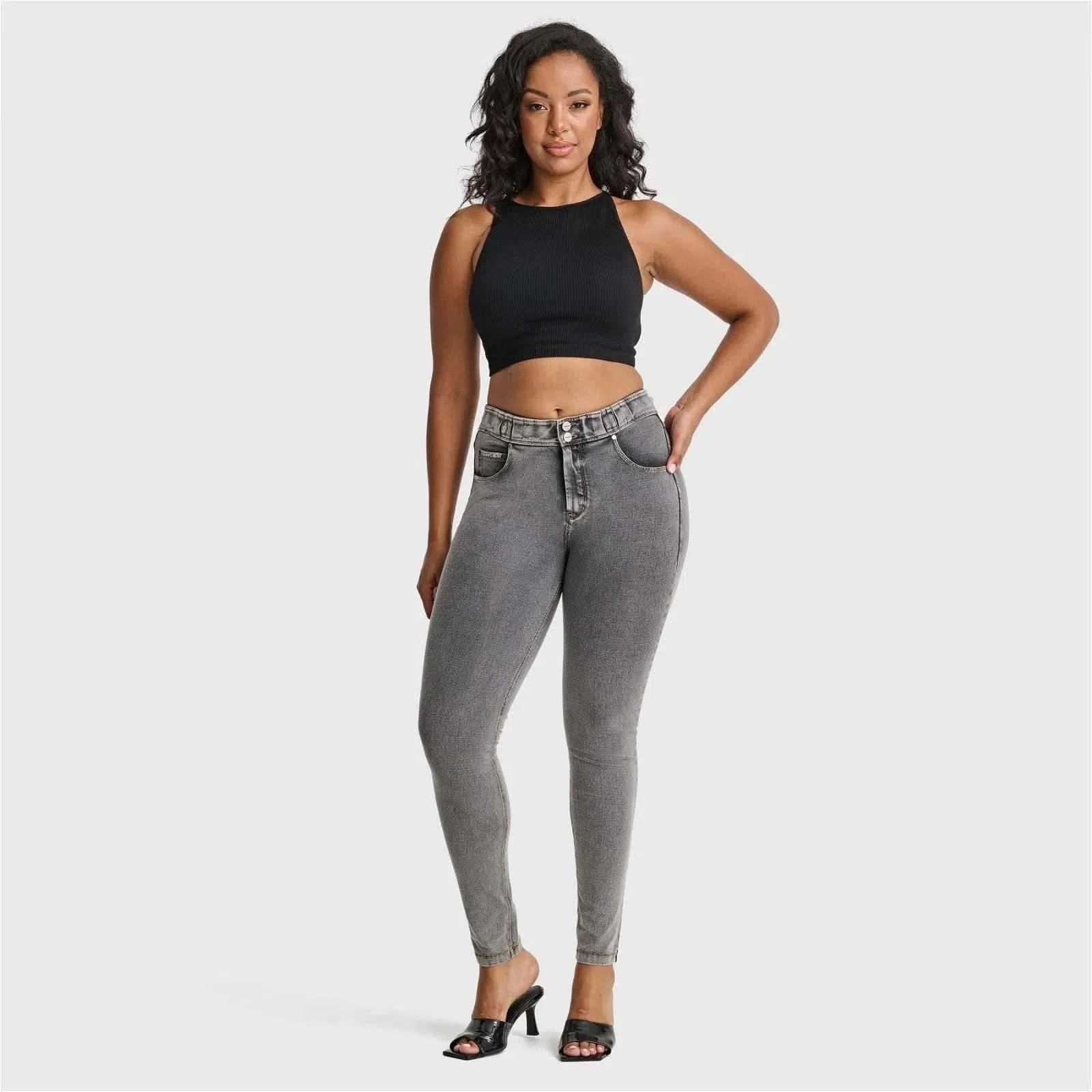 N.O.W® Denim - High Waisted - Full Length - Grey + Yellow Stitching - Image 4