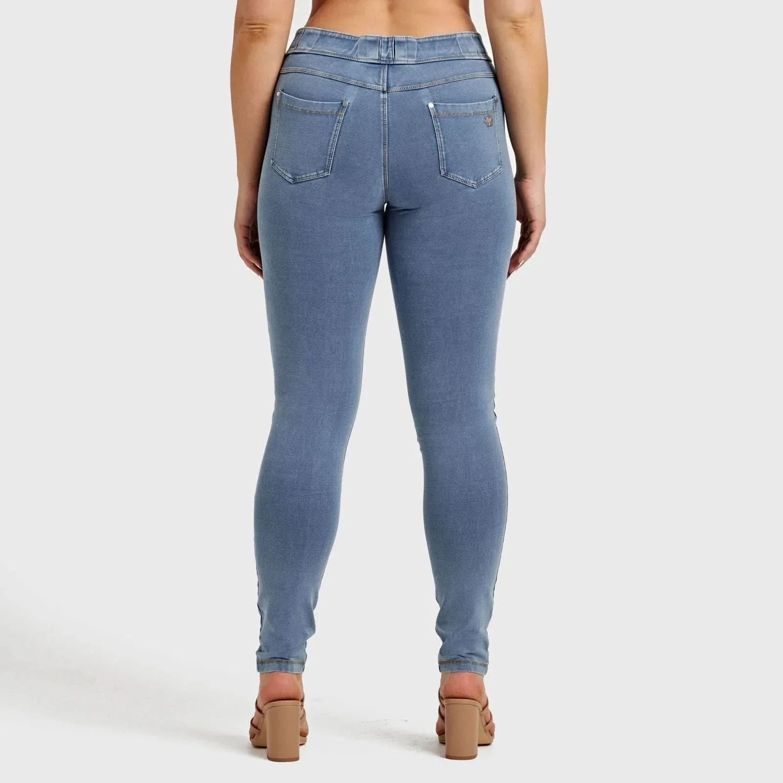 N.O.W® Denim - High Waisted - Full Length - Light Blue + Yellow Stitching - Image 20