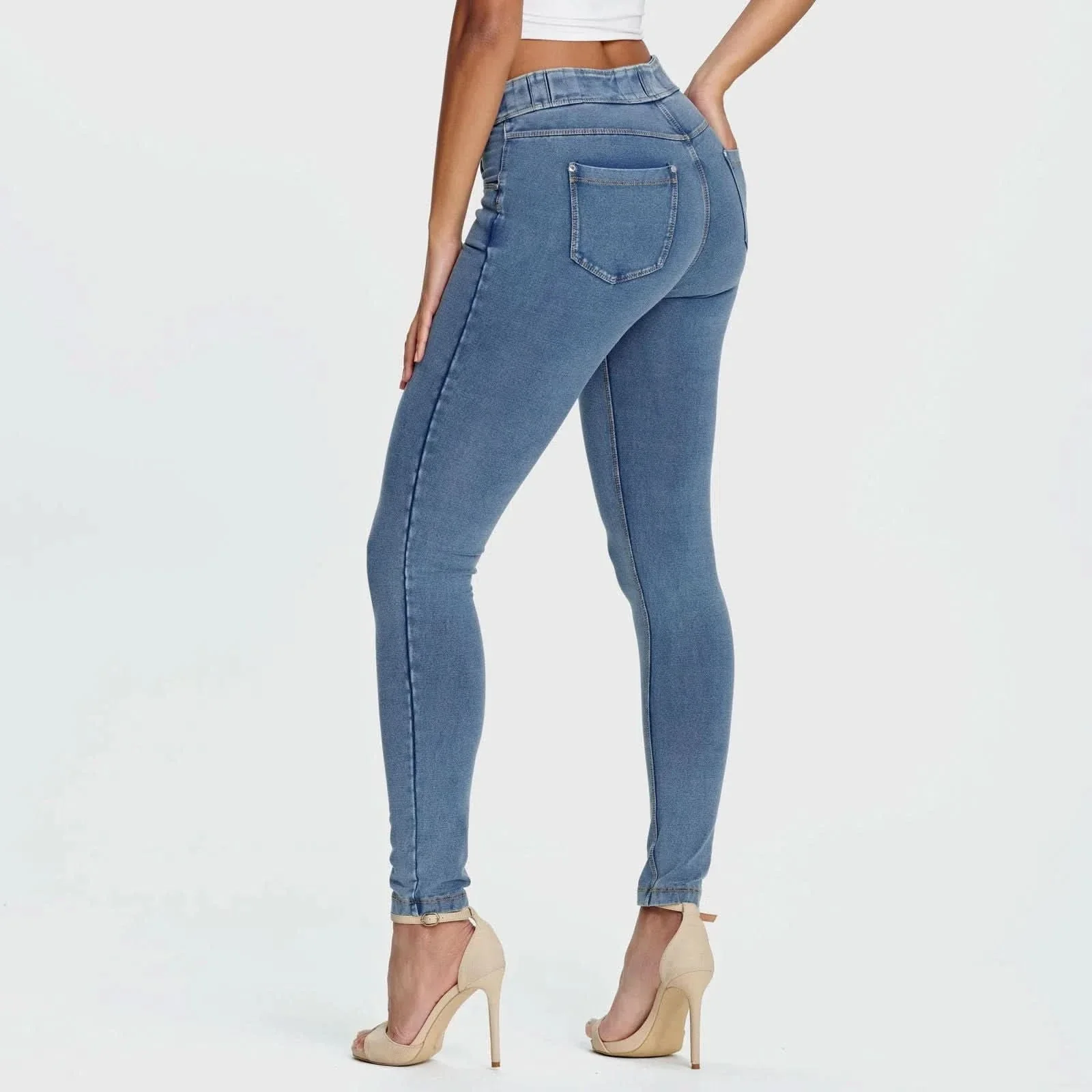 N.O.W® Denim - High Waisted - Full Length - Light Blue + Yellow Stitching - Image 5