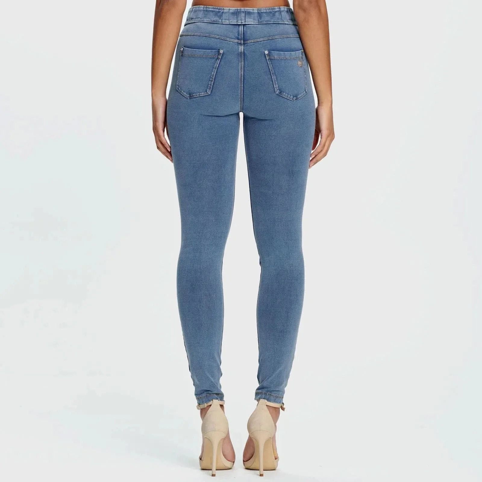 N.O.W® Denim - High Waisted - Full Length - Light Blue + Yellow Stitching - Image 6