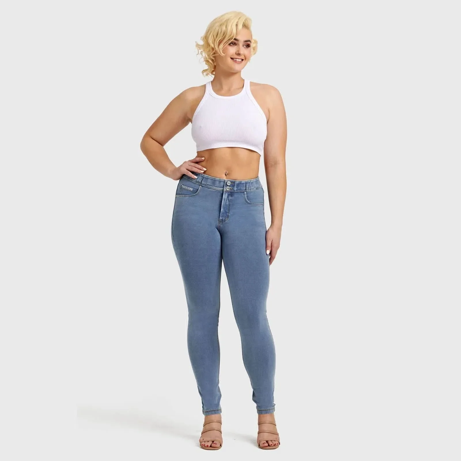 N.O.W® Denim - High Waisted - Full Length - Light Blue + Yellow Stitching - Image 17
