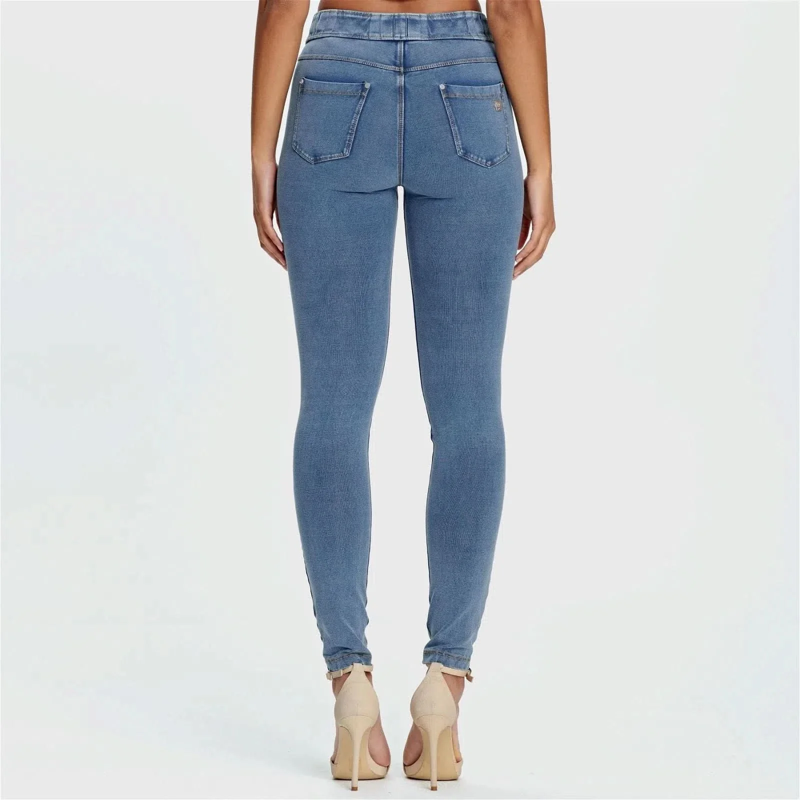 N.O.W® Denim - High Waisted - Full Length - Light Blue + Yellow Stitching - Image 6