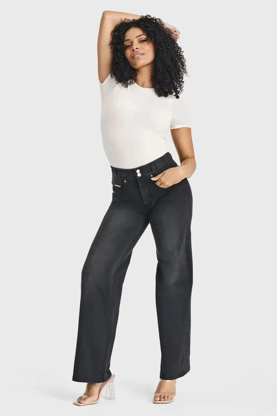 N.O.W® Denim Limited Edition - High Waisted - Wide Leg - Black + Black Stitching - Image 2