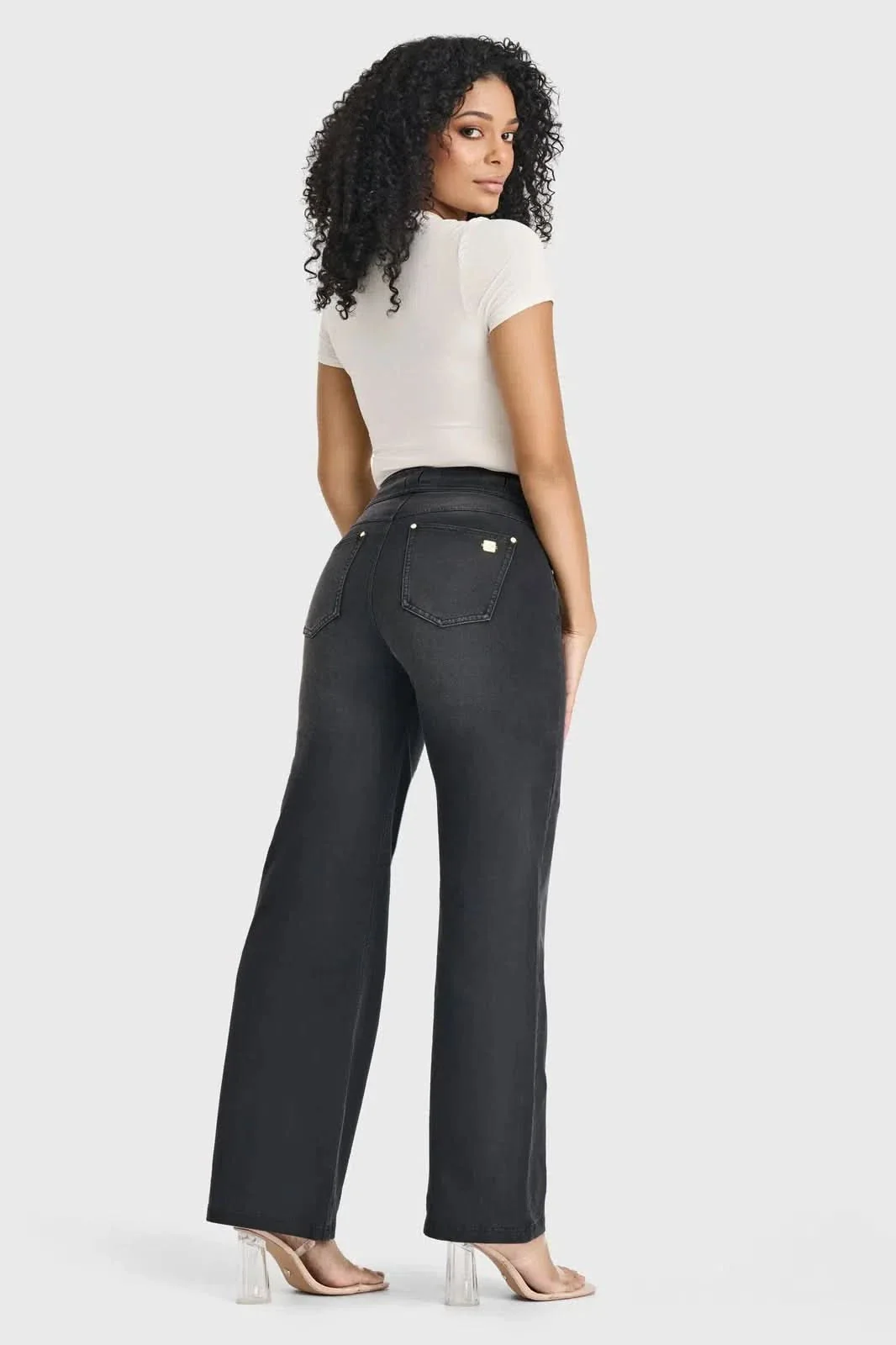 N.O.W® Denim Limited Edition - High Waisted - Wide Leg - Black + Black Stitching - Image 4