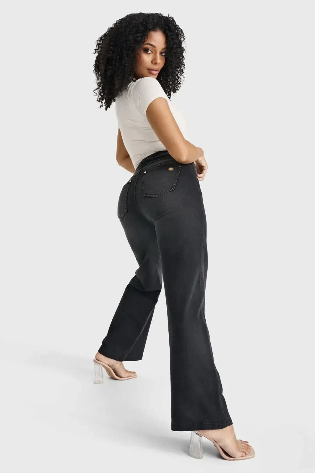 N.O.W® Denim Limited Edition - High Waisted - Wide Leg - Black + Black Stitching - Image 5