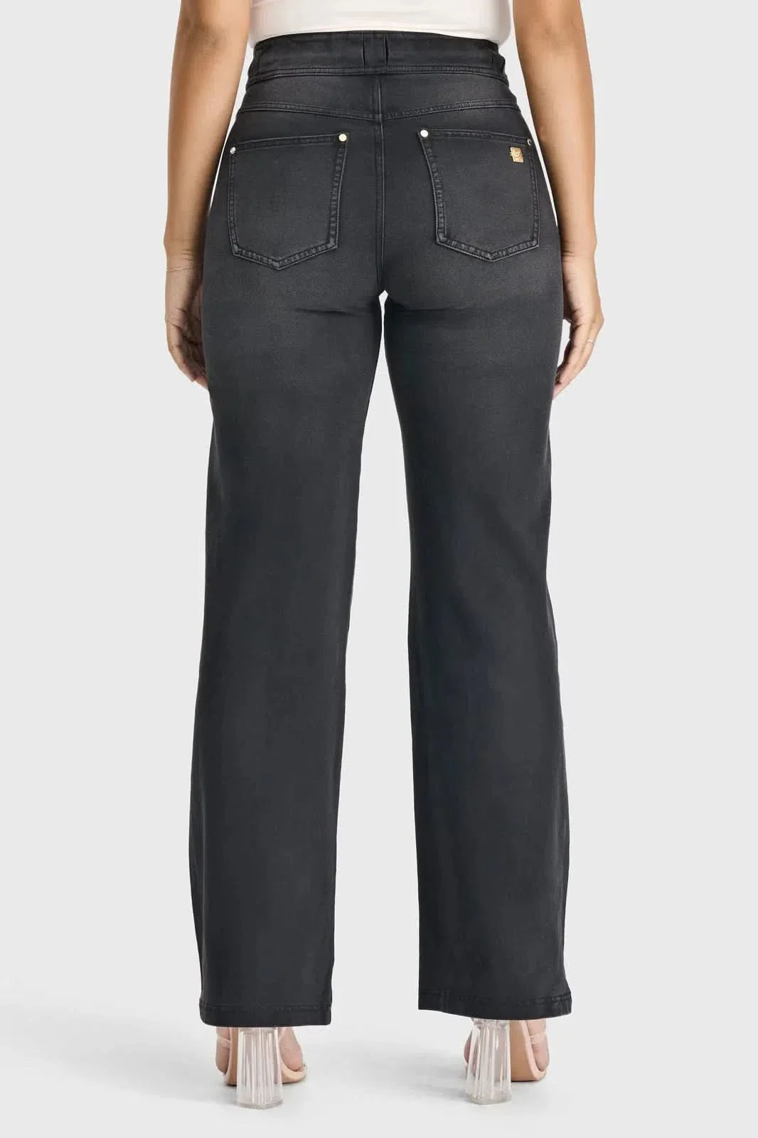 N.O.W® Denim Limited Edition - High Waisted - Wide Leg - Black + Black Stitching - Image 7