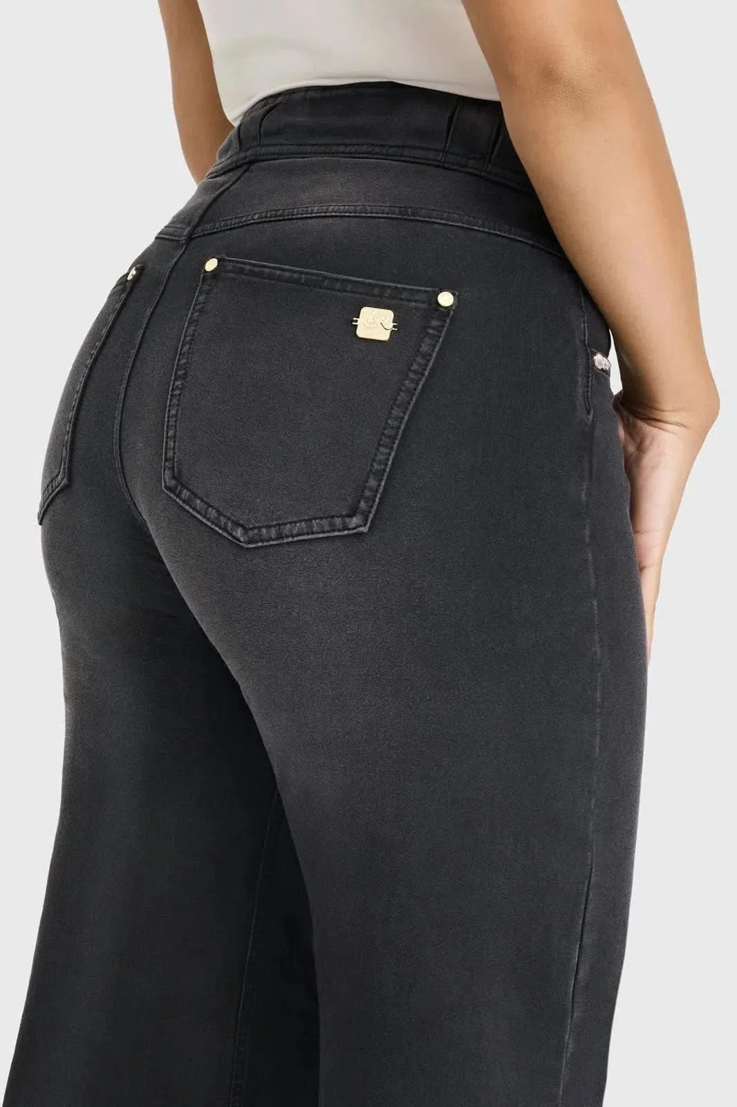 N.O.W® Denim Limited Edition - High Waisted - Wide Leg - Black + Black Stitching - Image 8