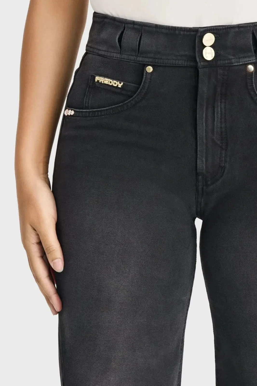 N.O.W® Denim Limited Edition - High Waisted - Wide Leg - Black + Black Stitching - Image 9