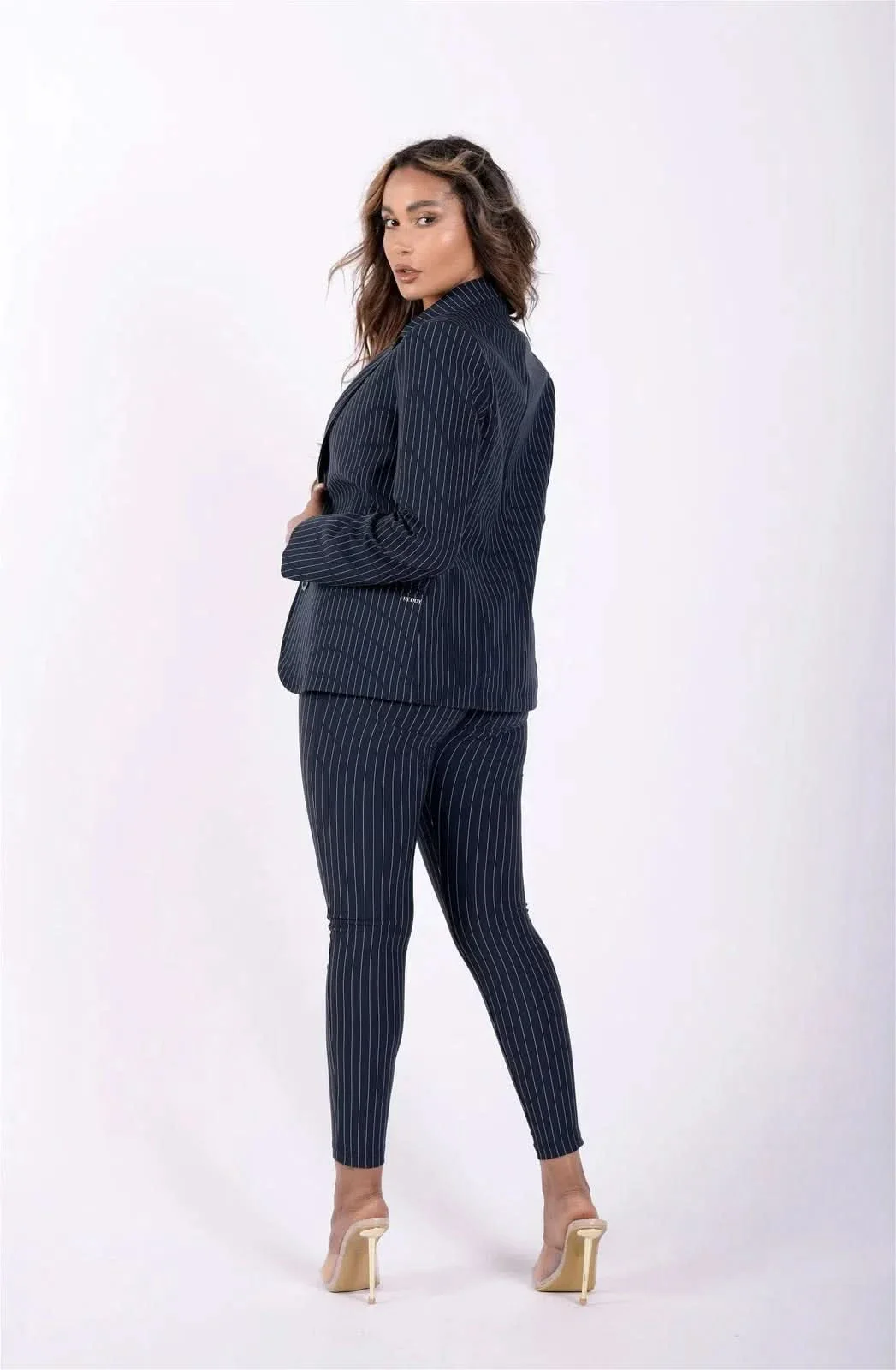 Made In Italy Pinstripe Suit Blazer - Navy Blue + White - Image 3