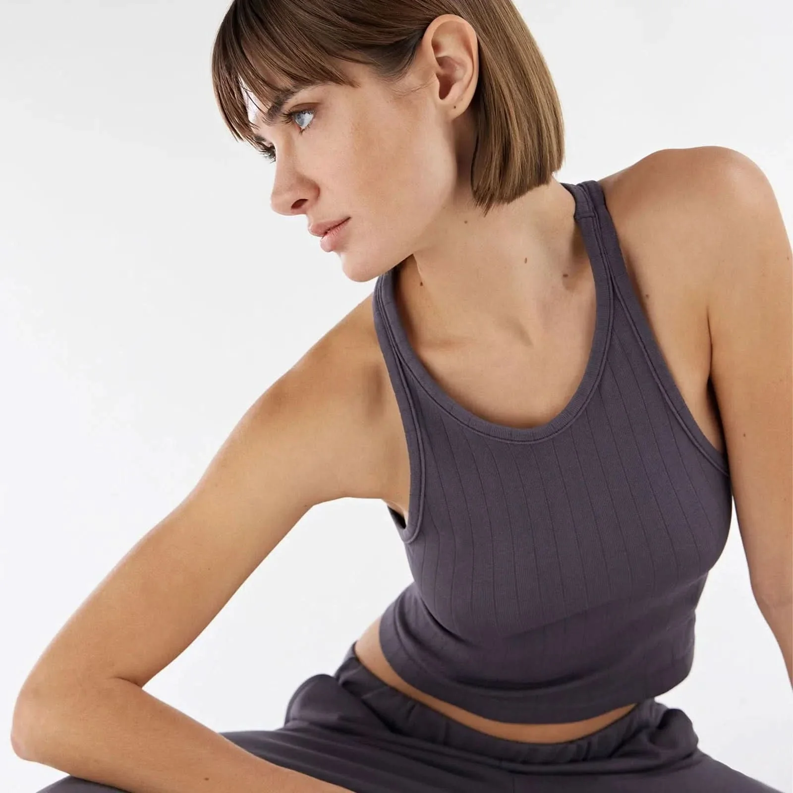 Ribbed Tank Top - Charcoal - Image 2