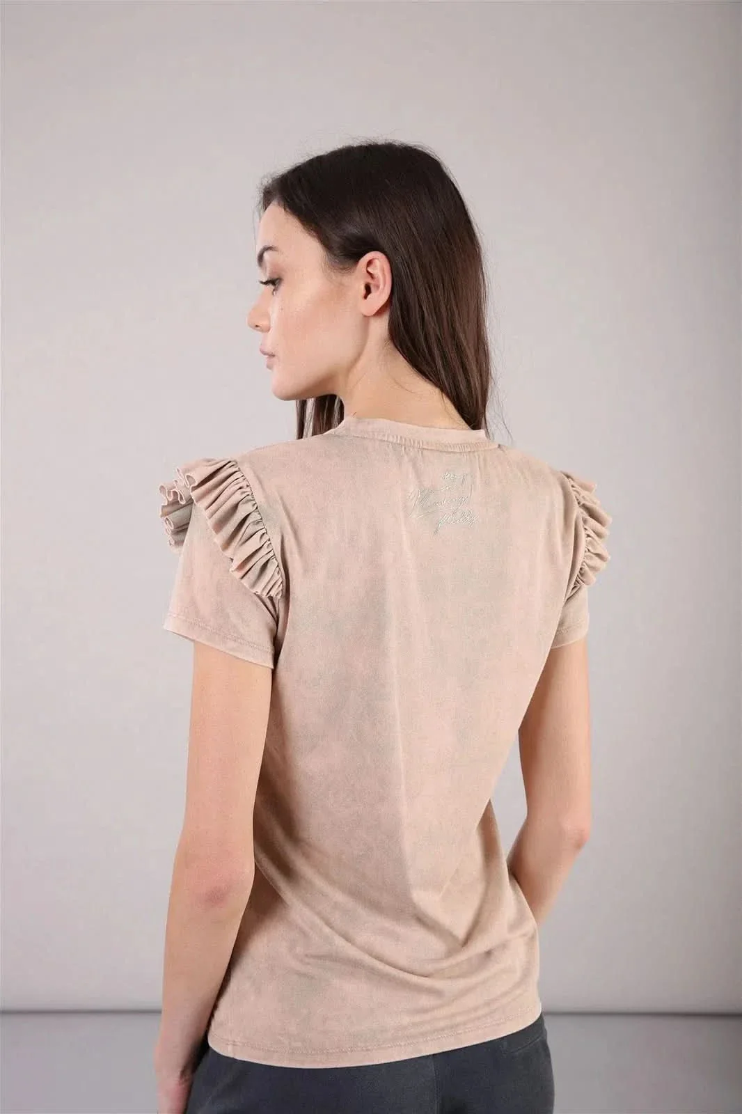 T shirt with ruffled insert - Beige Marble - Image 3