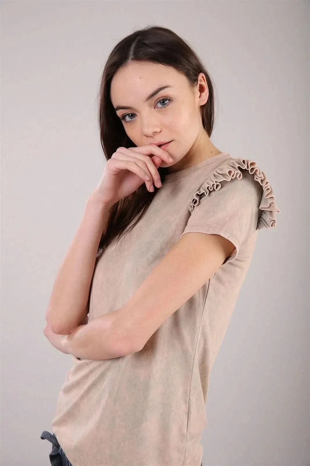 T shirt with ruffled insert - Beige Marble - Image 4