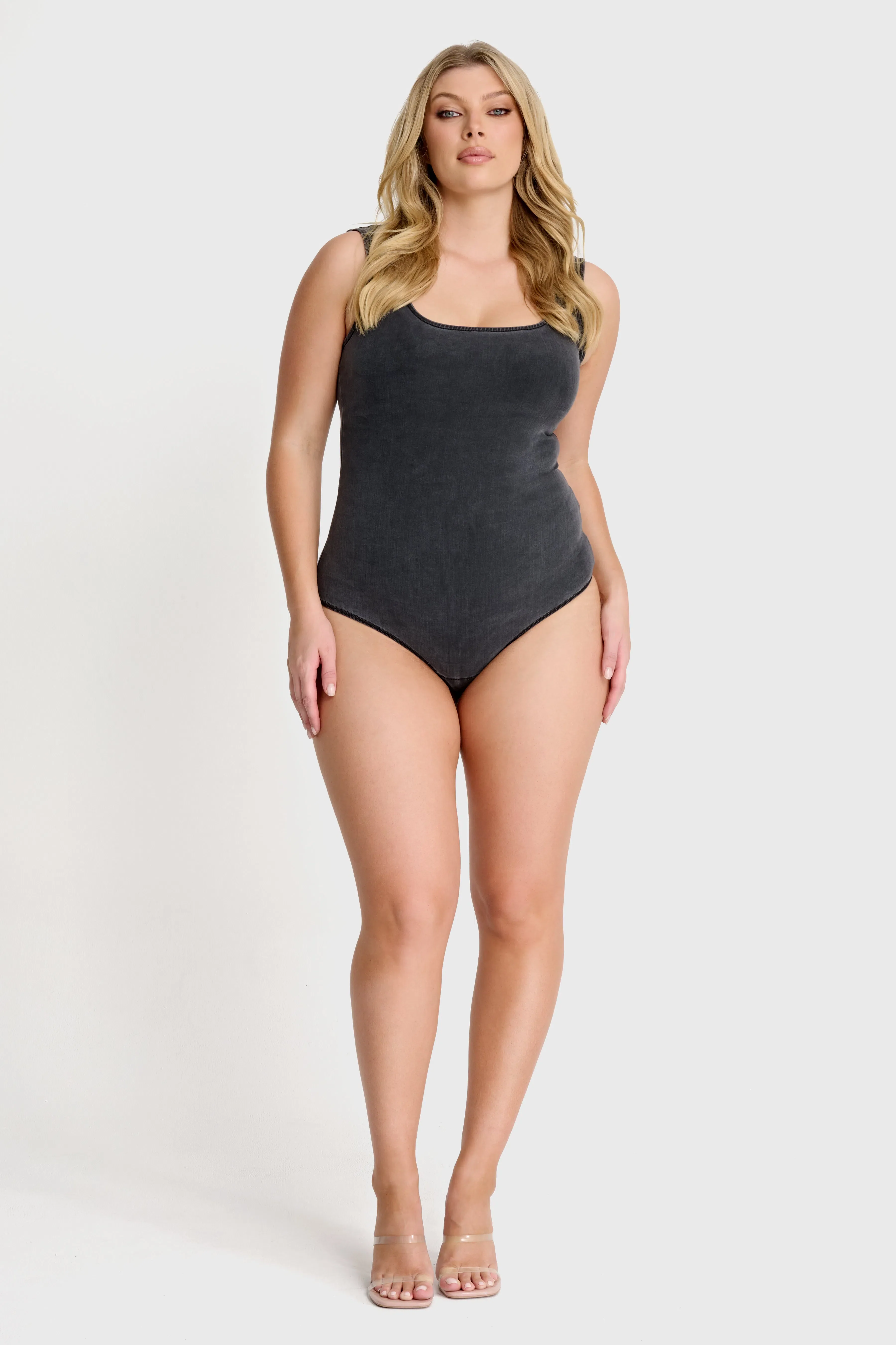 Scoop Neck Bodysuit - Black Denim - Image 3