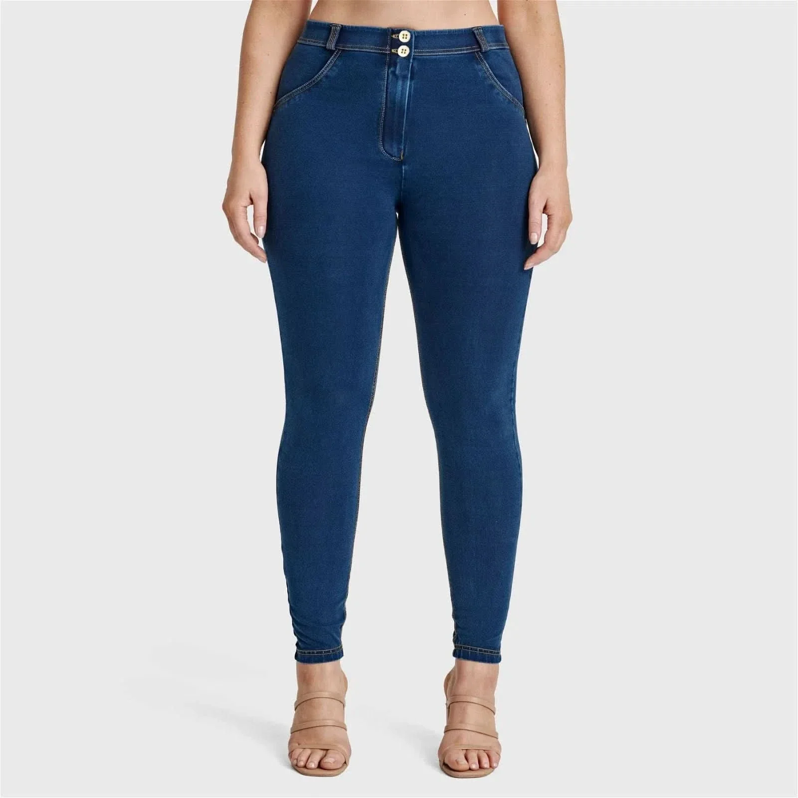 WRUP Curvy Denim - High Waisted - Full Length - Dark Blue + Yellow Stitching - Image 5