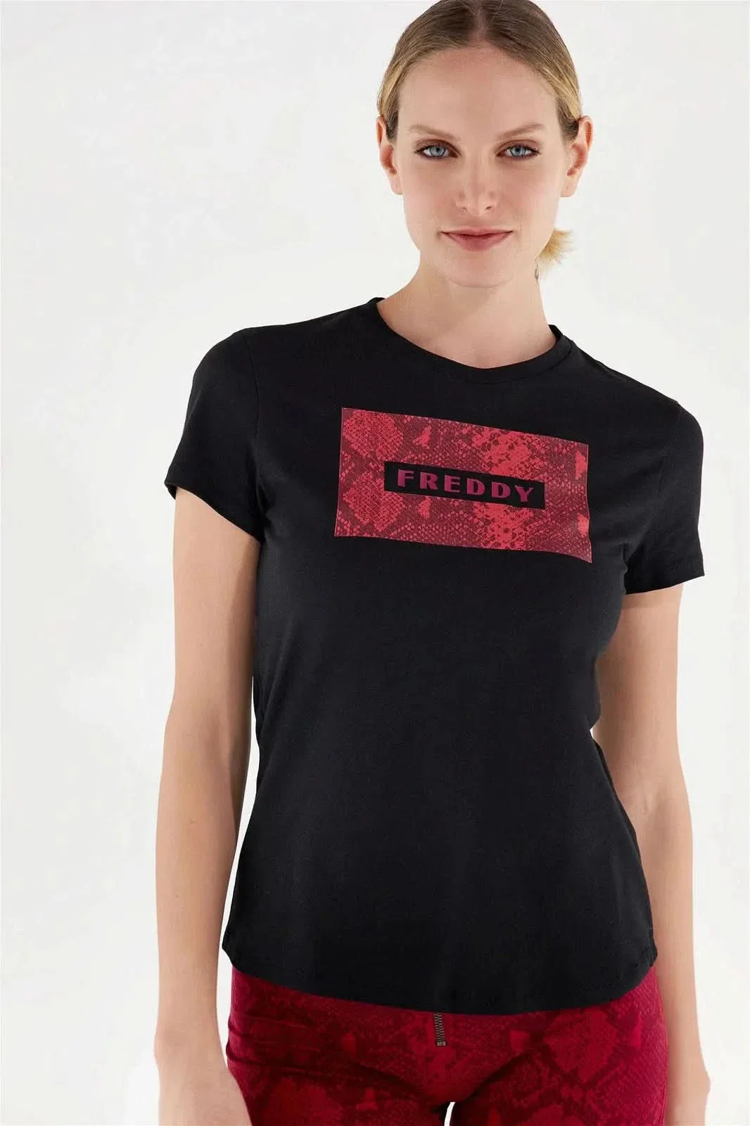 T Shirt with Snake print panel - Black - Image 2