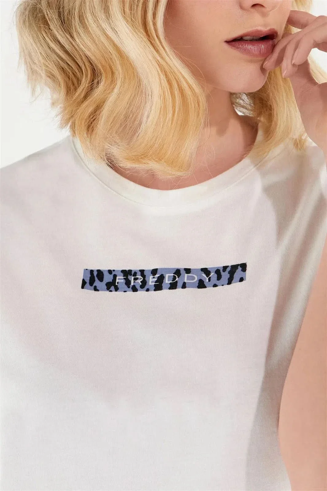 T Shirt - White + Animal Print Panel - Image 4