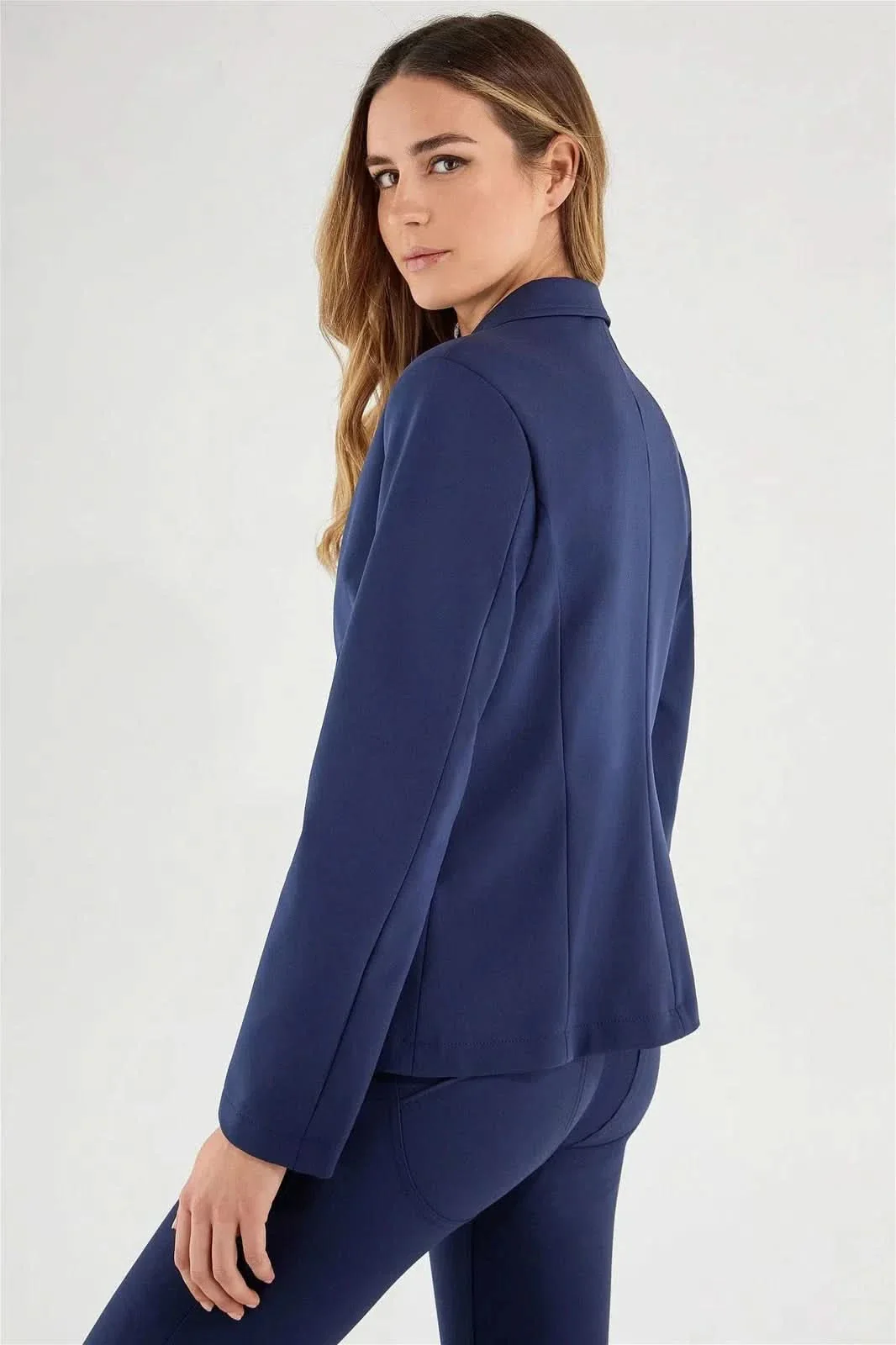 Women’s plain colour blazer - Navy Blue - Image 3