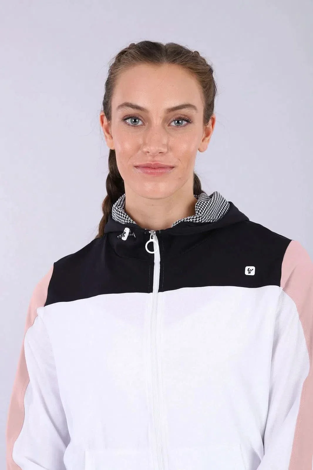 Zip Up Hoodie - White + Mauve Sleeve - Image 3