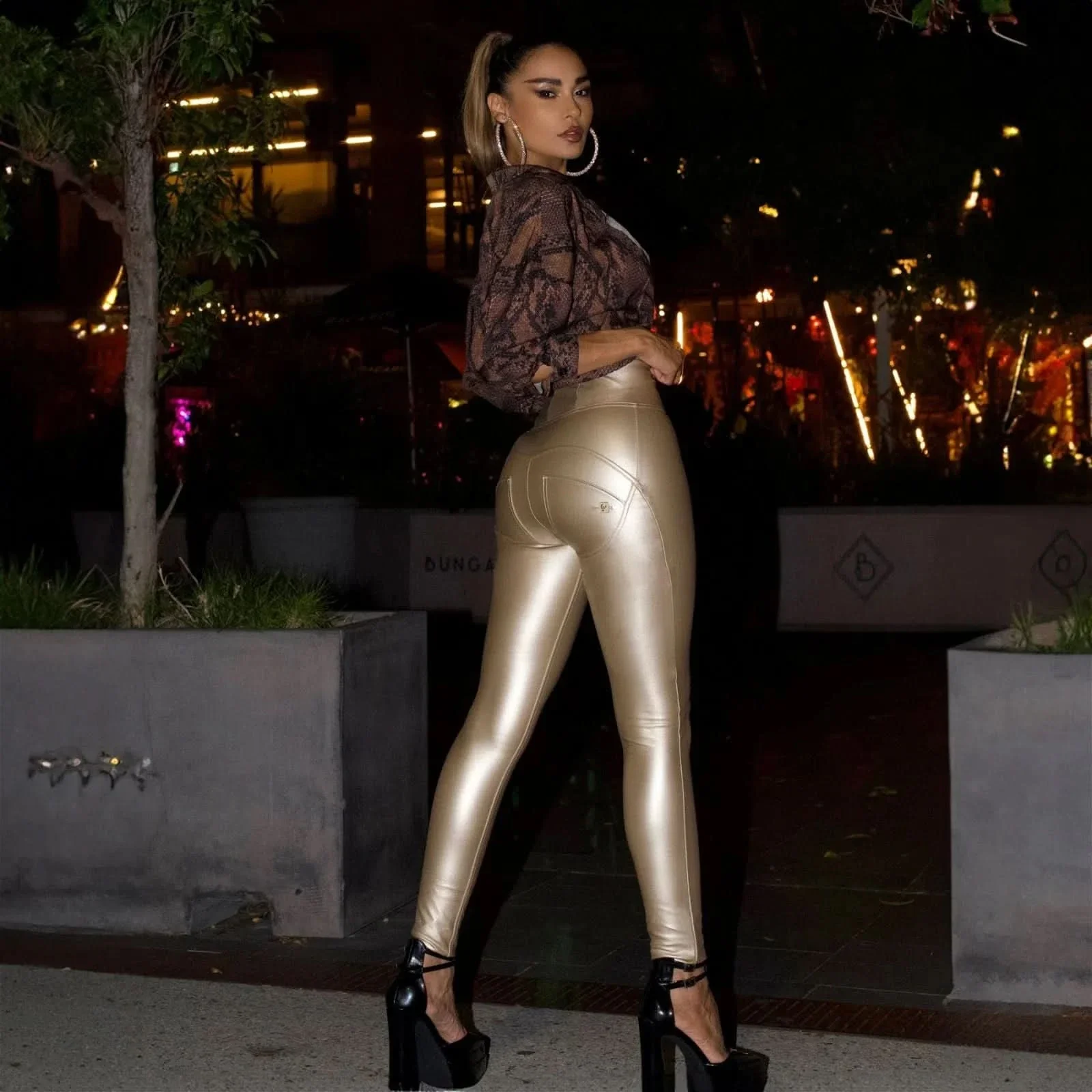 WRUP Faux Leather - Super High Waisted - Full Length - Gold - Image 7