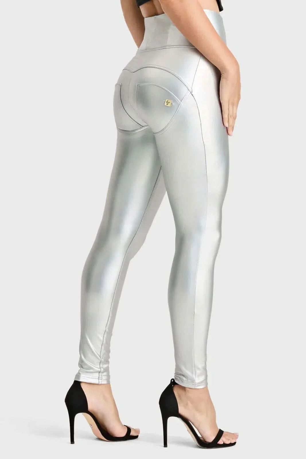 WRUP Faux Leather - Super High Waisted - Full Length - Silver - Image 3