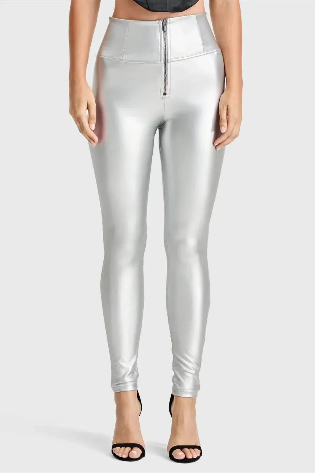 WRUP Faux Leather - Super High Waisted - Full Length - Silver - Image 4