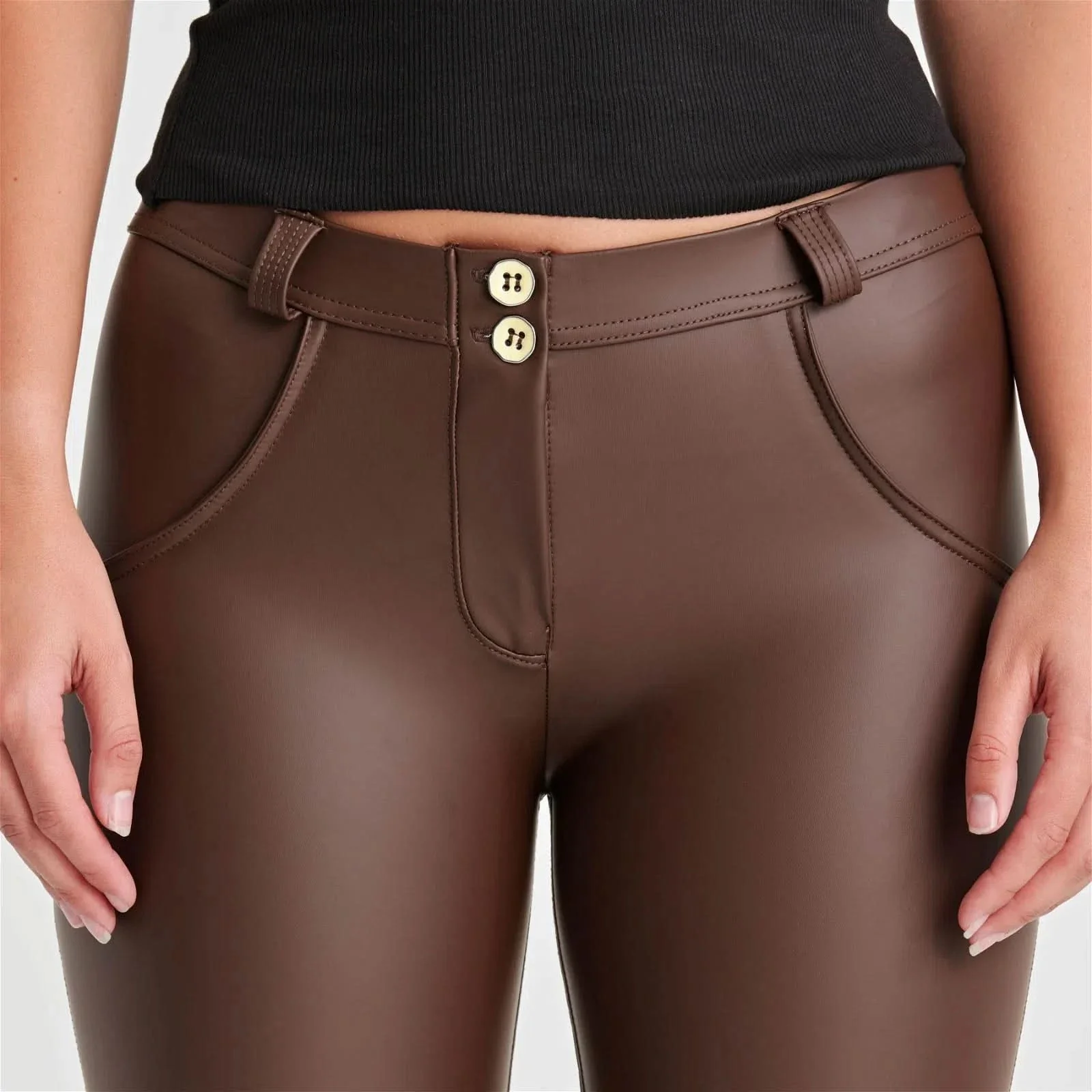 WRUP Faux Leather - Mid Rise - 7/8 Length - Chocolate - Image 4