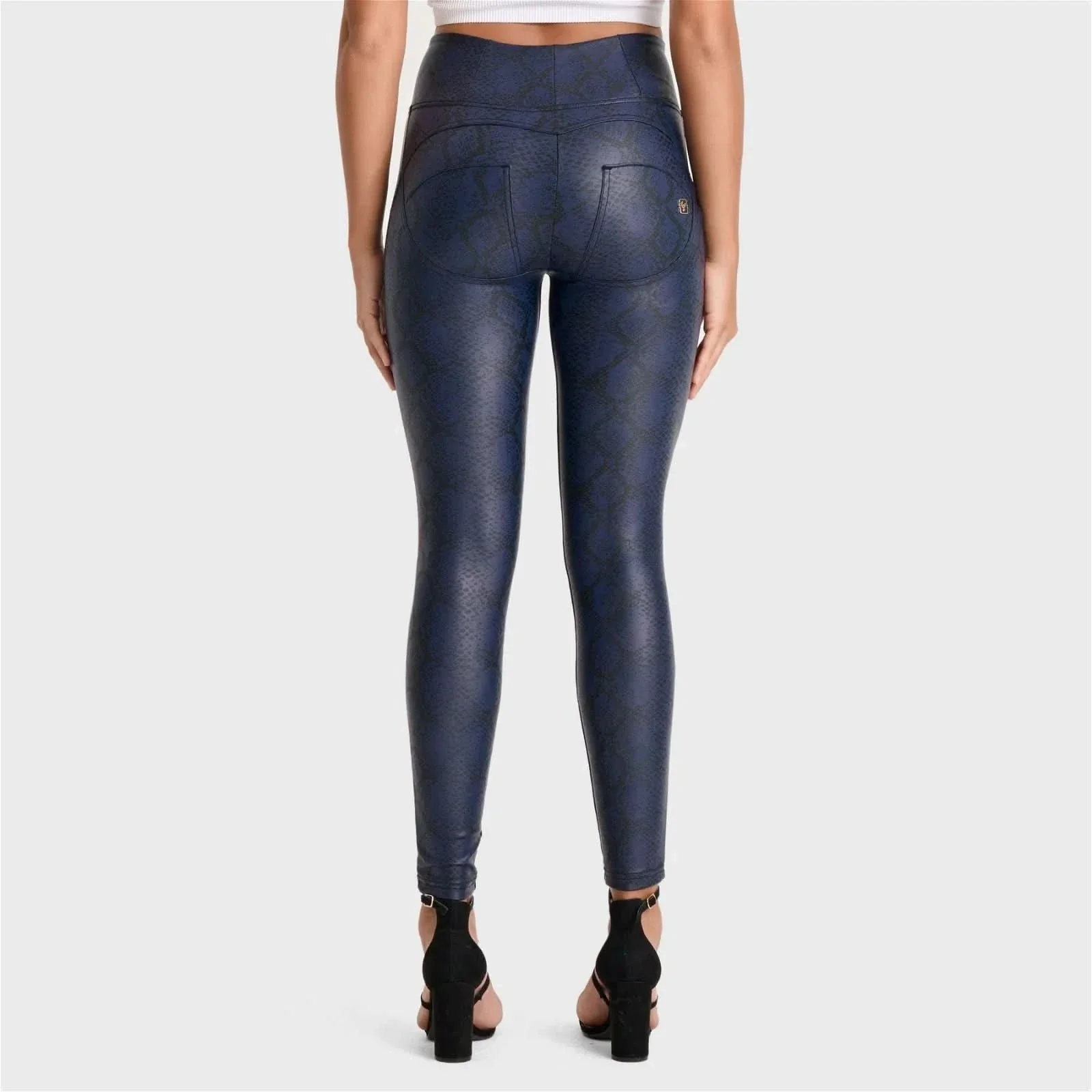 WRUP Python Faux Leather Limited Edition - High Waisted - Full Length - Midnight Blue - Image 3