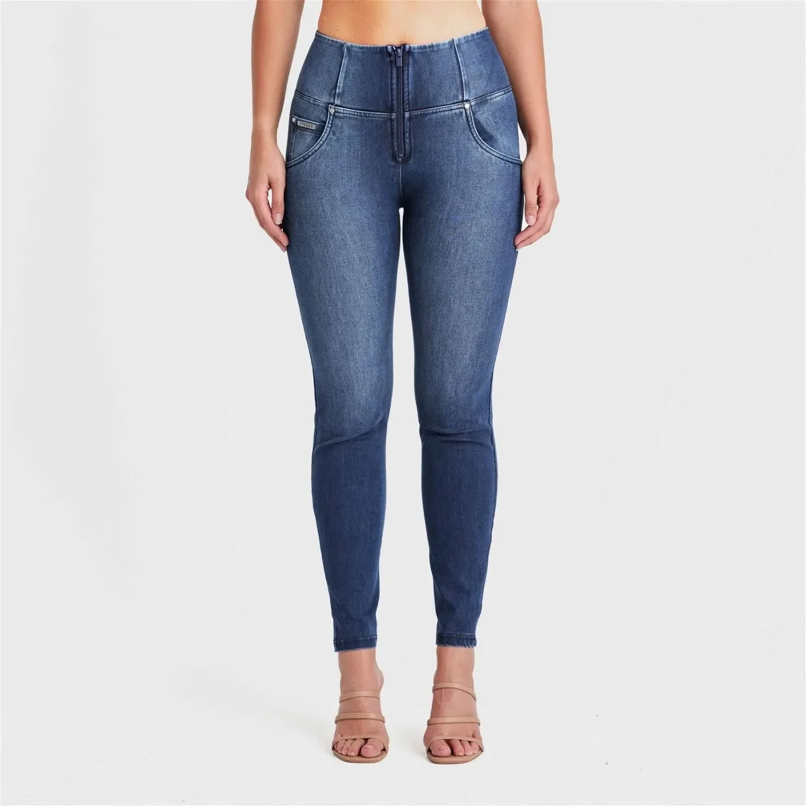 WRUP SNUG Jeans - High Waisted - Full Length - Dark Blue + Blue Stitching - Image 5