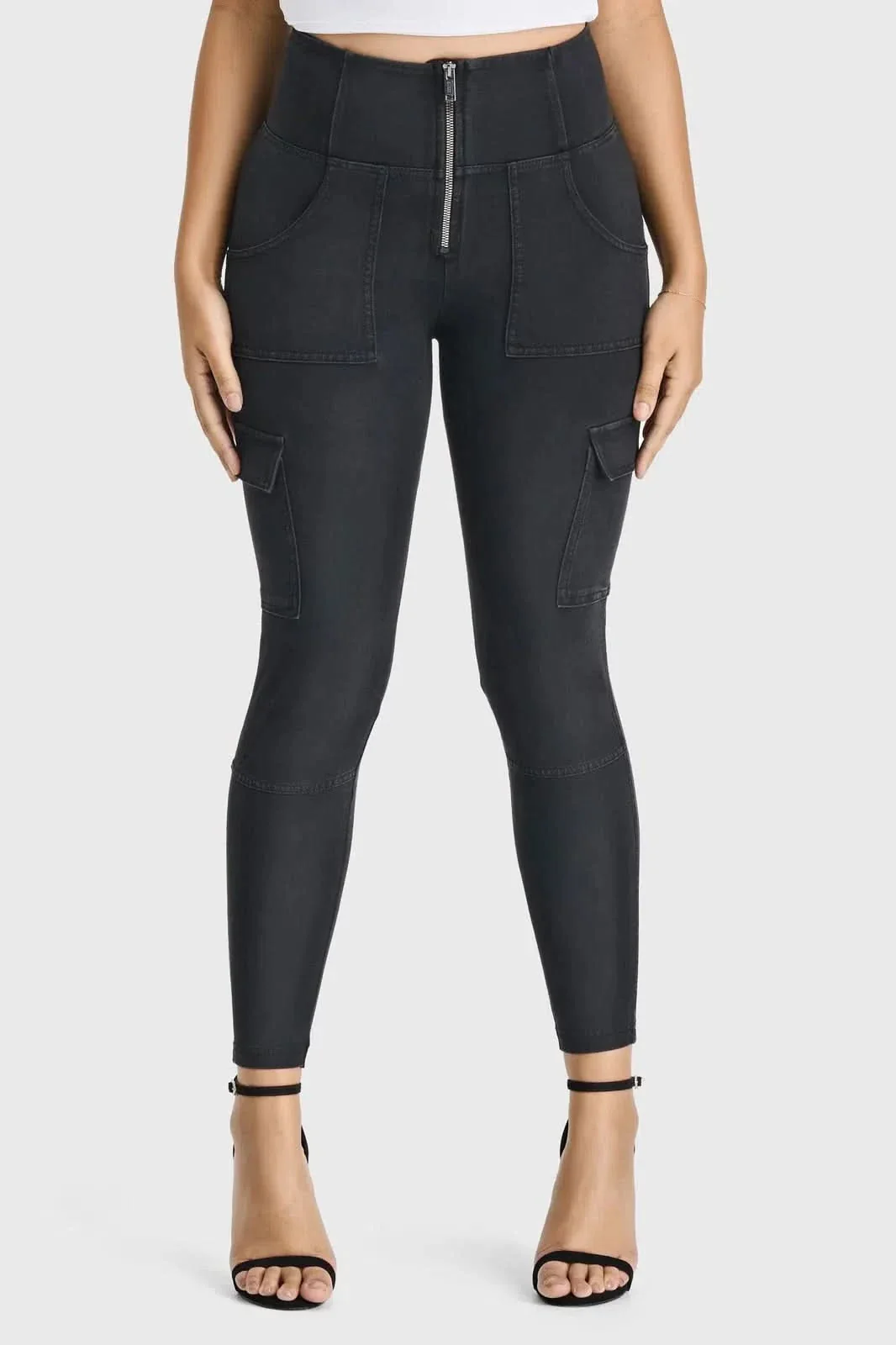 WRUP Cargo Denim - High Waisted - 7/8 Length - Black + Black Stitching - Image 4