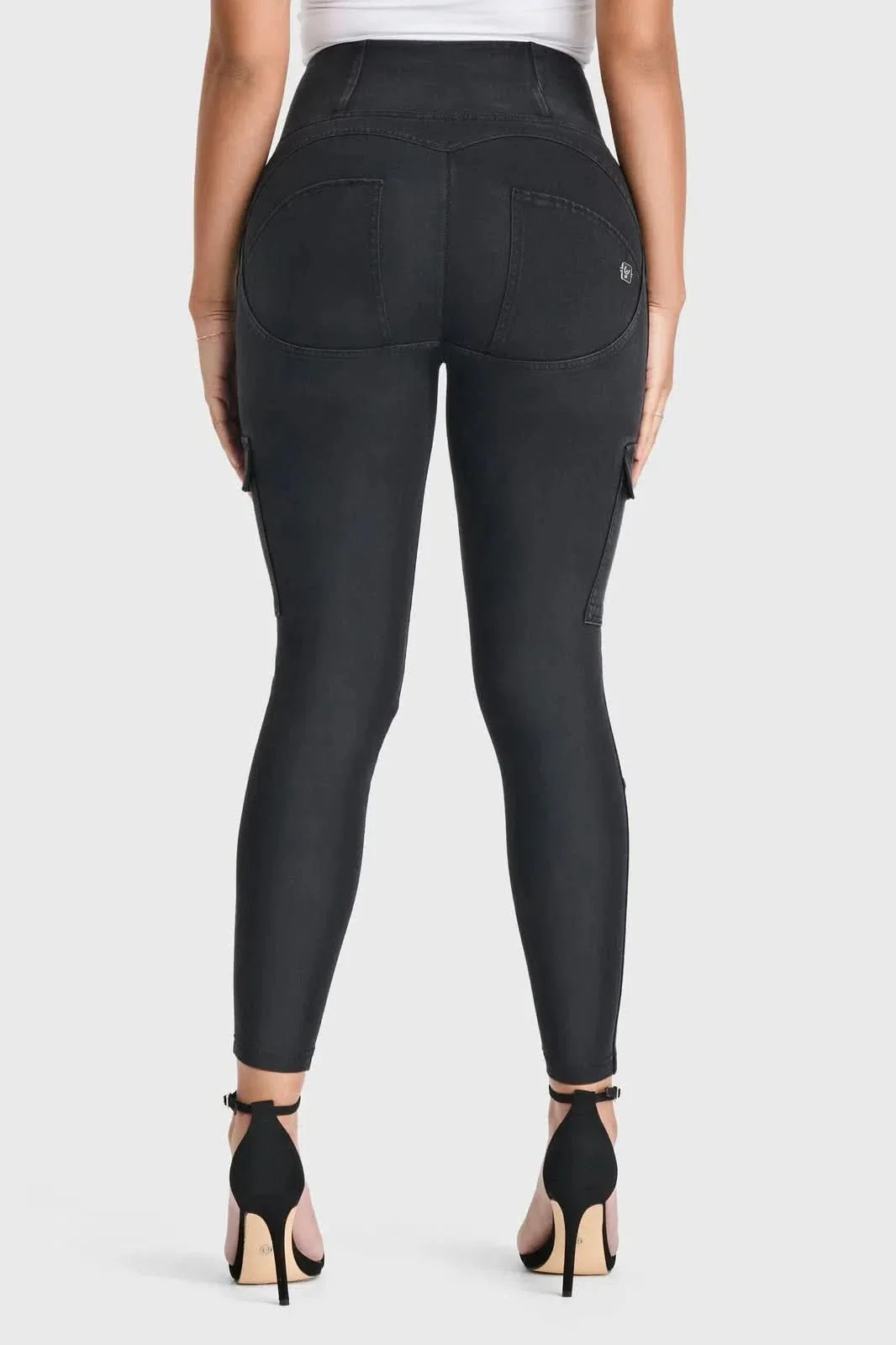 WRUP Cargo Denim - High Waisted - 7/8 Length - Black + Black Stitching - Image 5