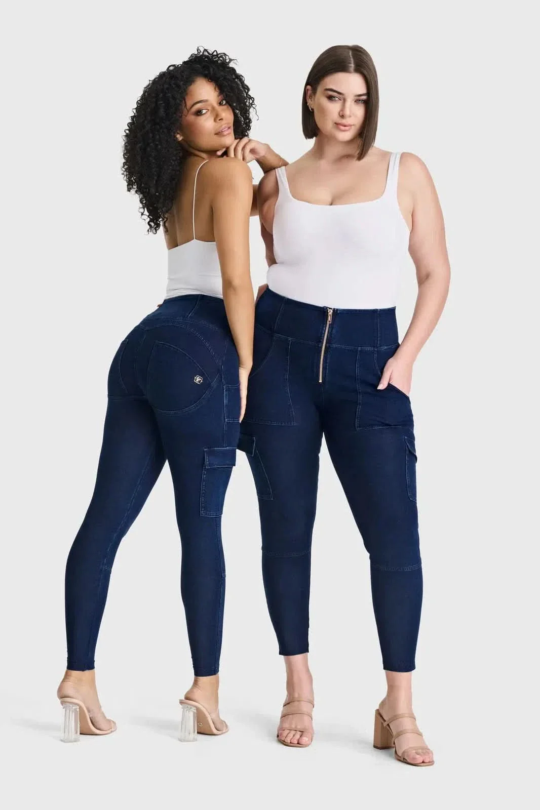 WRUP Cargo Denim - High Waisted - 7/8 Length - Dark Blue + Blue Stitching - Image 7