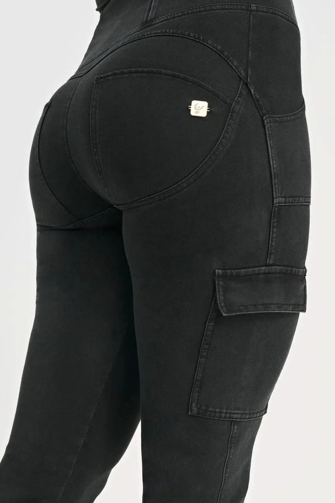 WRUP Cargo Denim - High Waisted - Straight Leg - Black + Black Stitching - Image 6