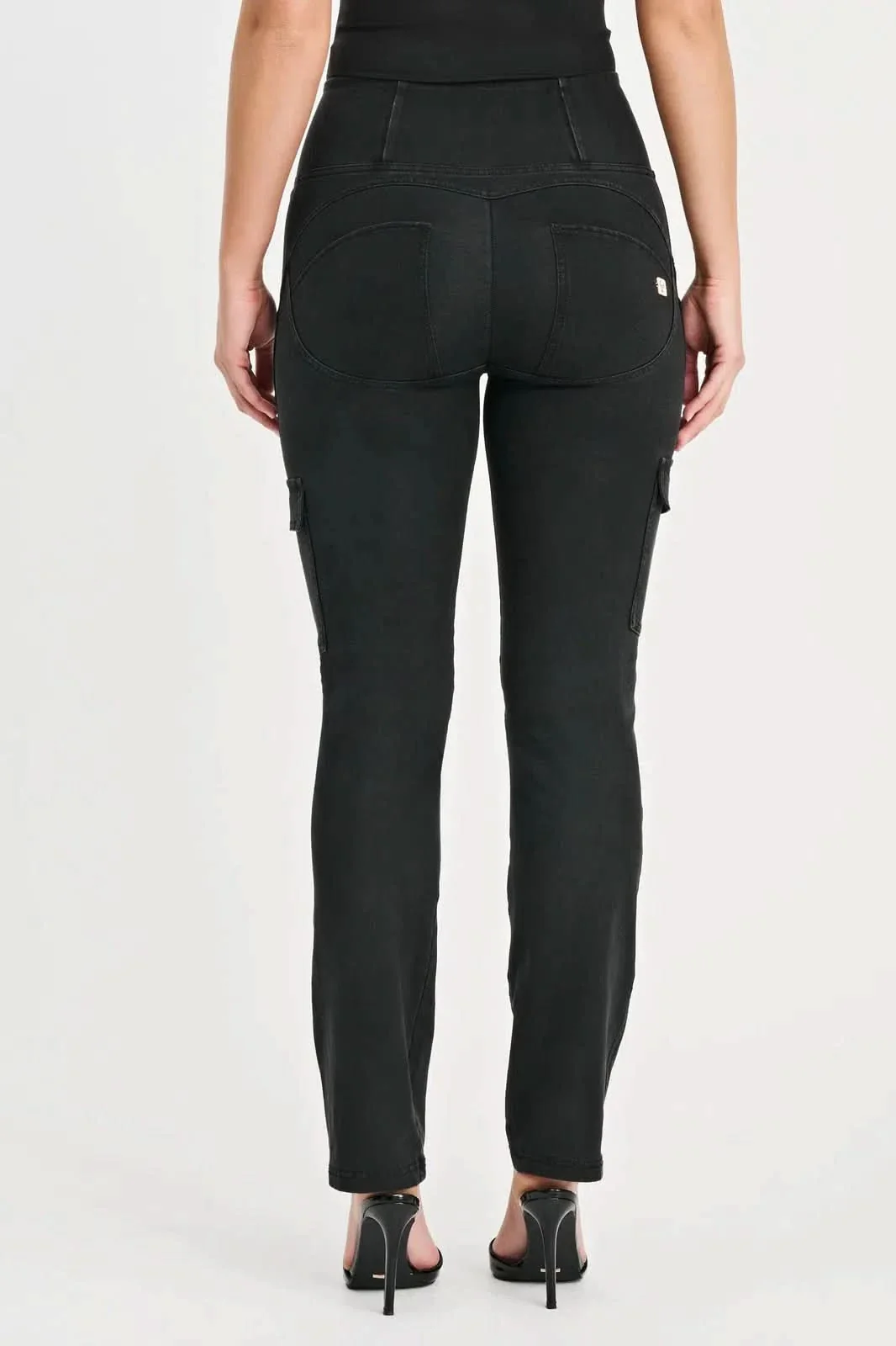 WRUP Cargo Denim - High Waisted - Straight Leg - Black + Black Stitching - Image 8