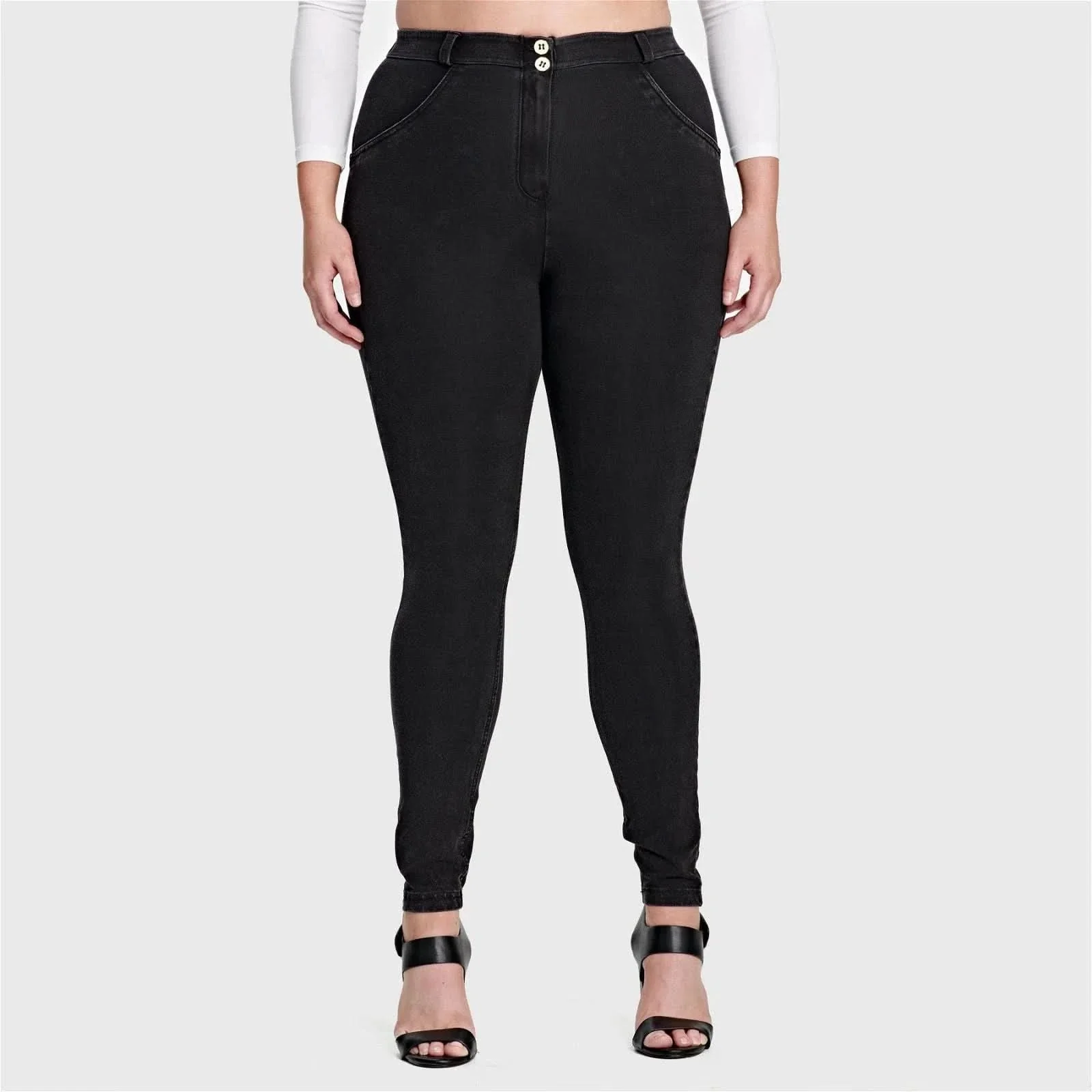 WRUP Curvy Denim - High Waisted - Full Length - Black + Black Stitching - Image 2