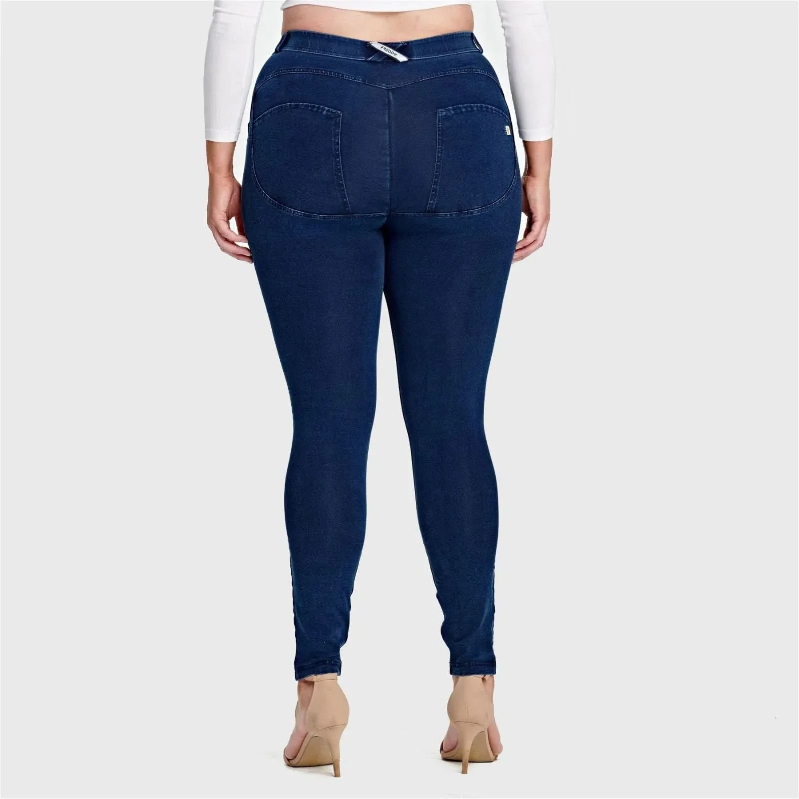 WRUP Curvy Denim - High Waisted - Full Length - Dark Blue + Blue Stitching - Image 3